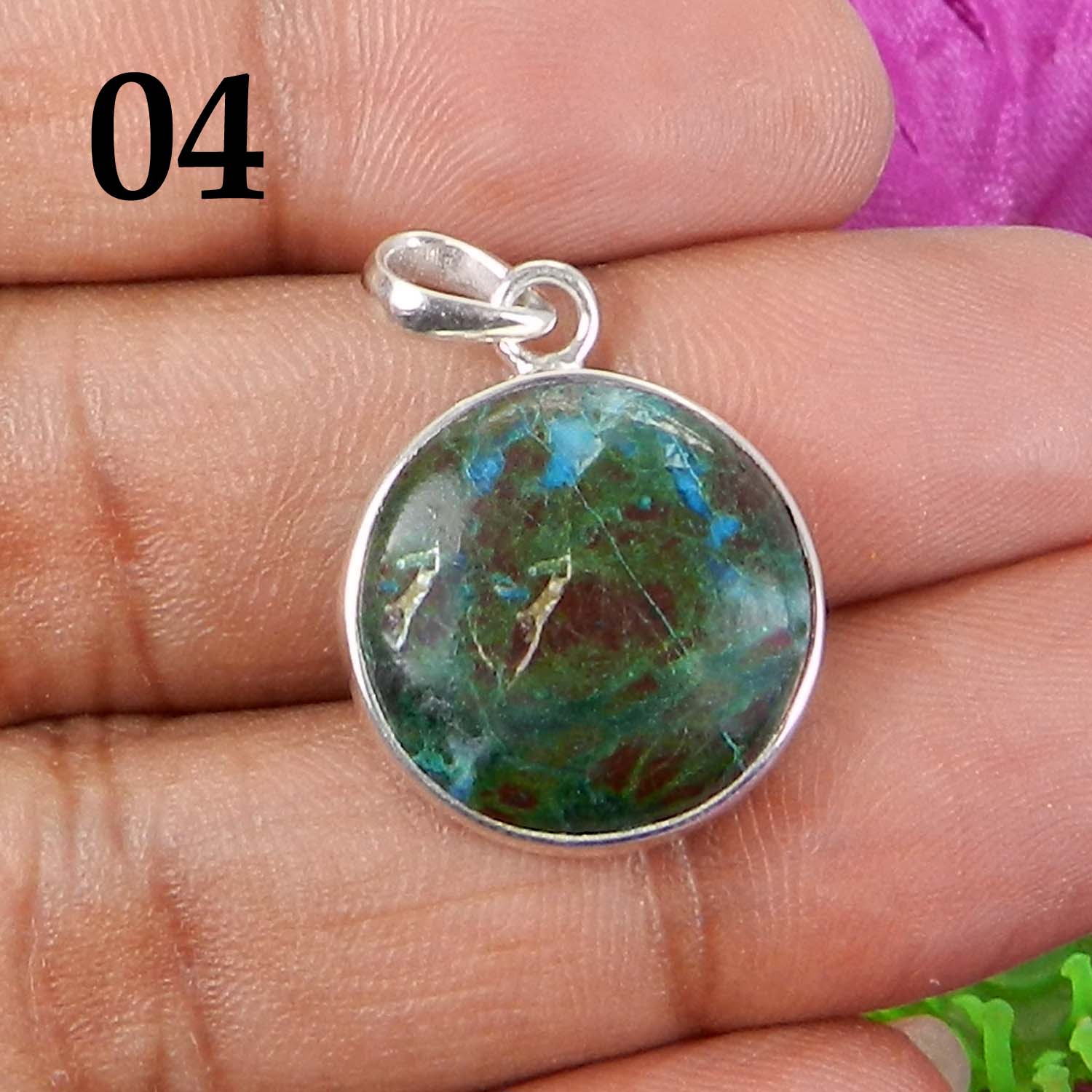 Chrysocolla 925 Sterling Silver Designer Bezel Set Pendant