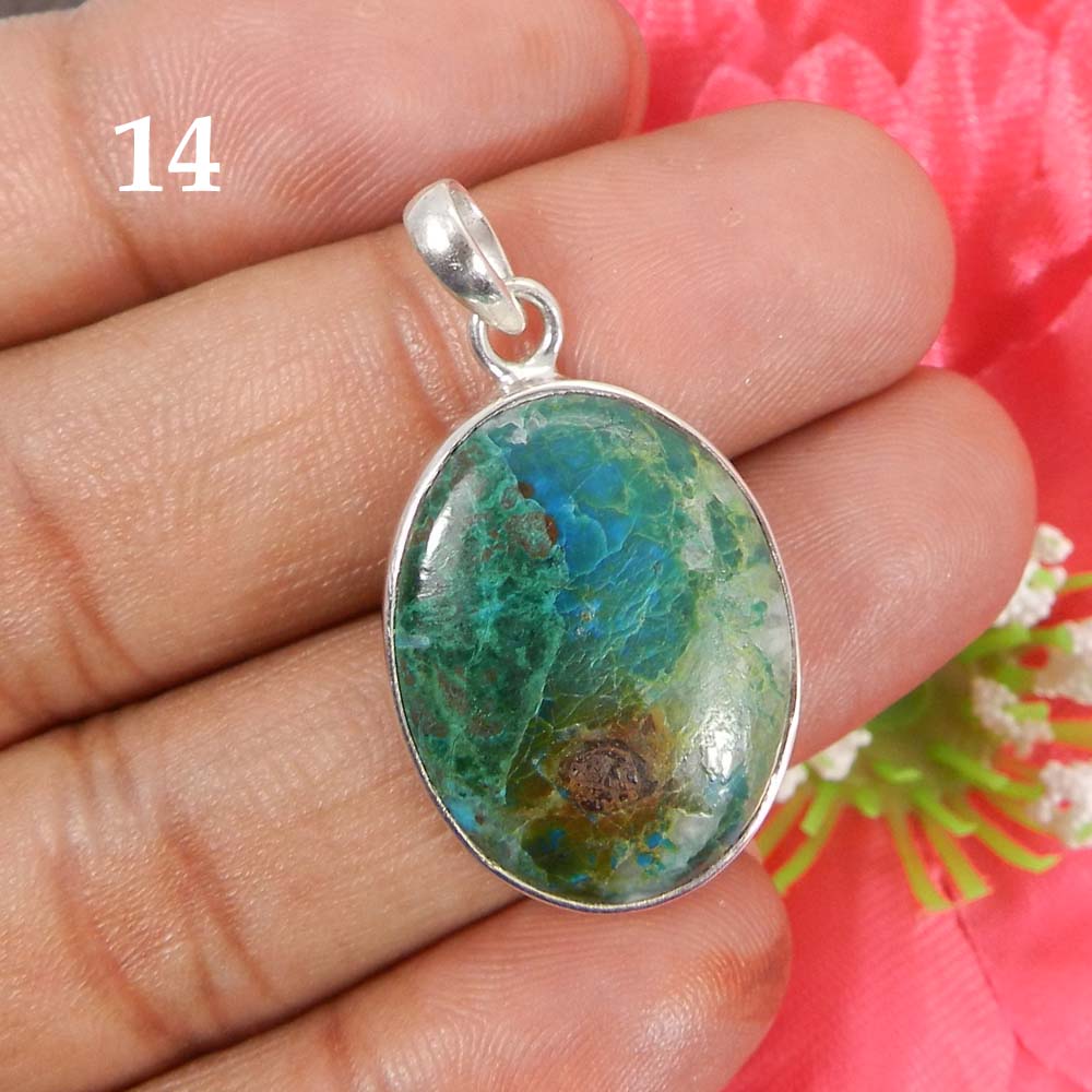 Chrysocolla 925 Sterling Silver Designer Bezel Set Pendant
