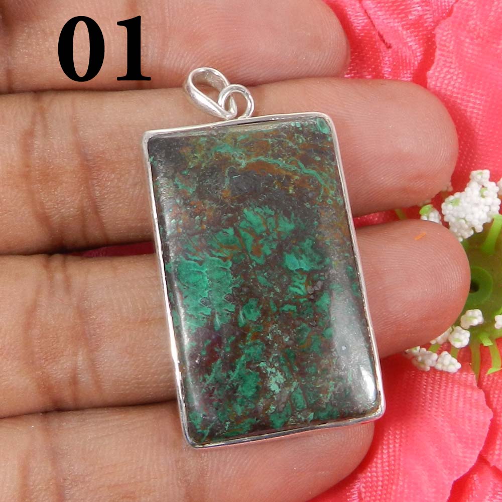 Chrysocolla 925 Sterling Silver Designer Bezel Set Pendant