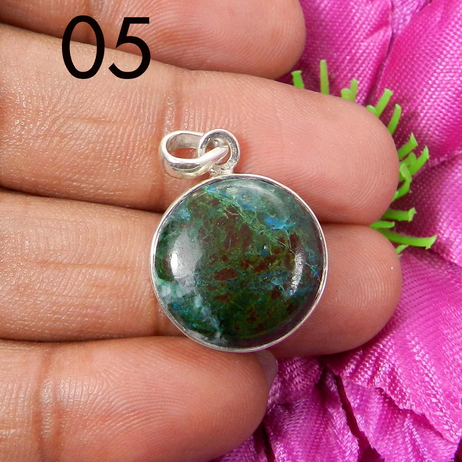 Chrysocolla 925 Sterling Silver Designer Bezel Set Pendant