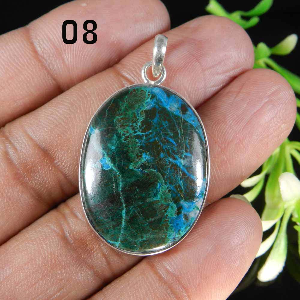Chrysocolla 925 Sterling Silver Designer Bezel Set Pendant