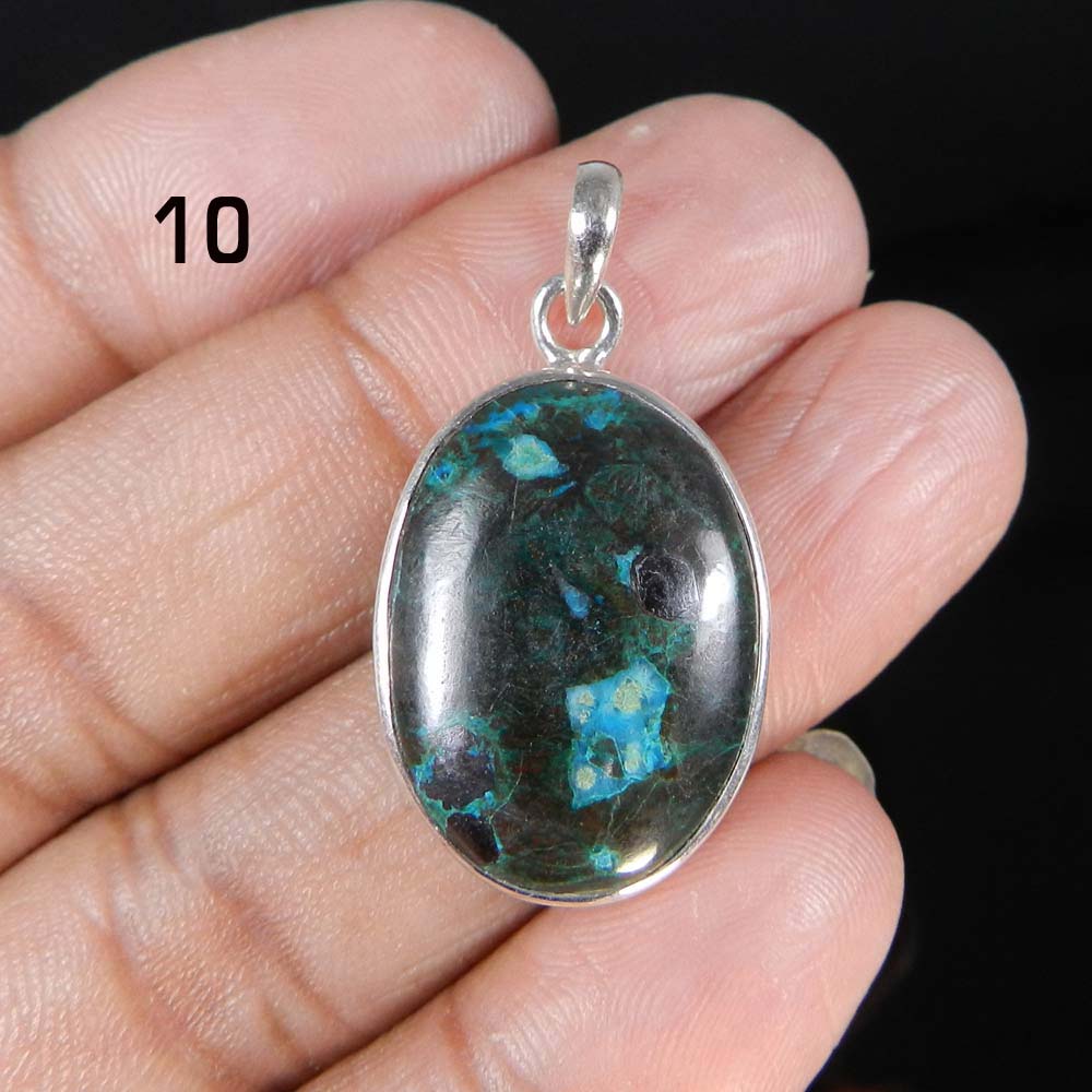 Chrysocolla 925 Sterling Silver Designer Bezel Set Pendant