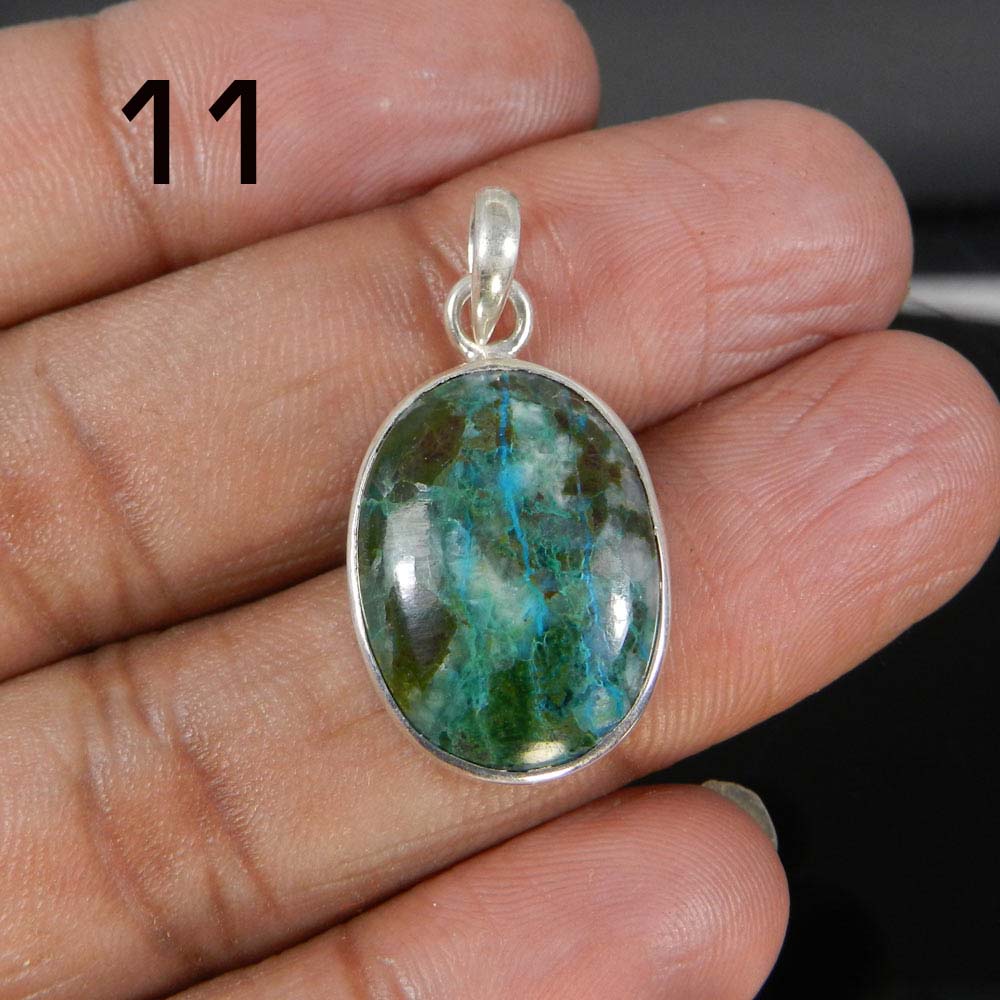 Chrysocolla 925 Sterling Silver Designer Bezel Set Pendant