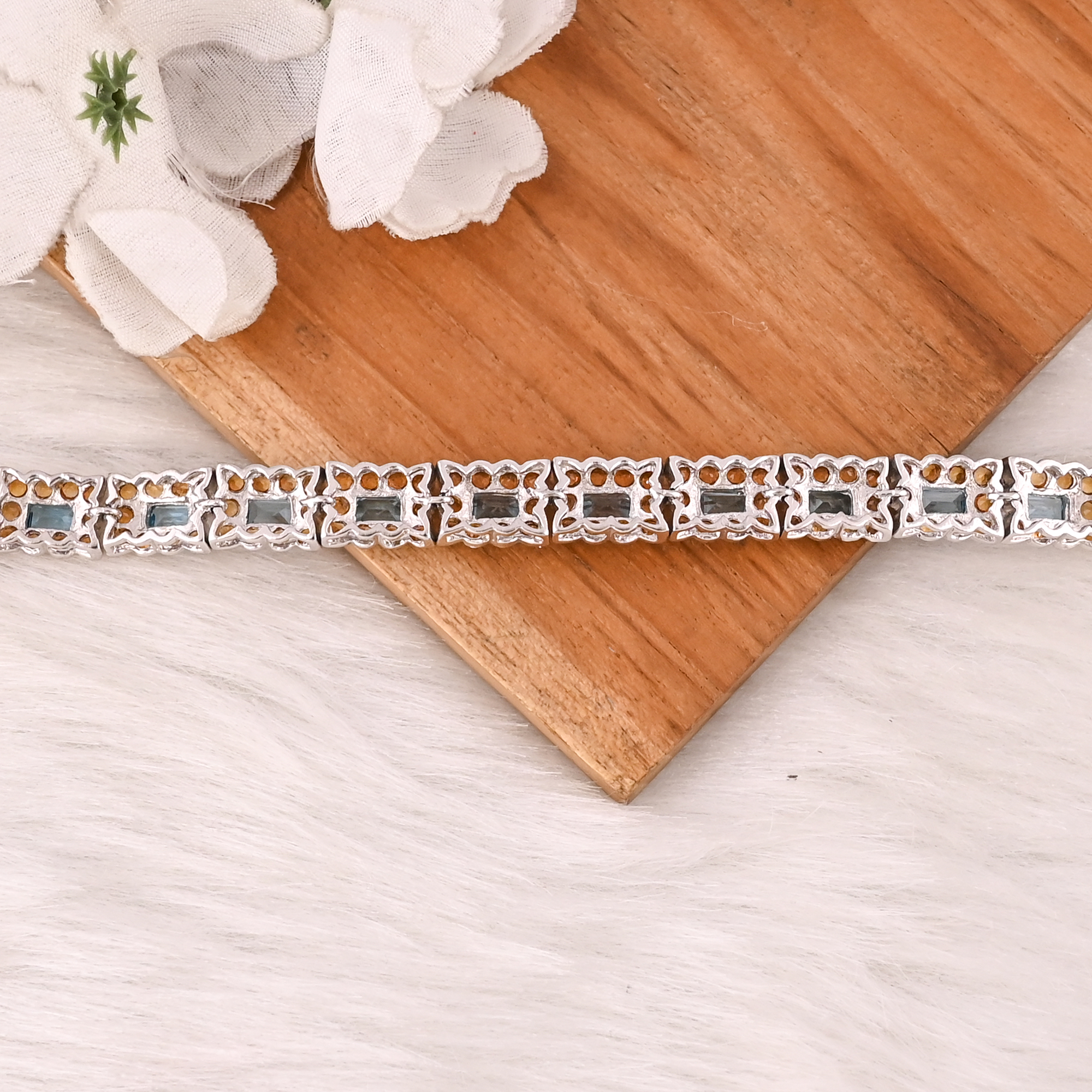 Luxury Gemstone Bracelet Featuring Natural Blue Topaz and Citrine in 925 Sterling Silver Fashions Jewelry for Unisex