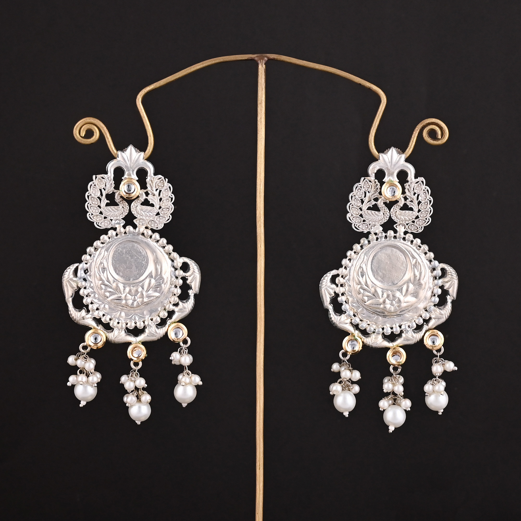 Kundan Pearl Stone German Silver Ethnic Design Dangle Earring