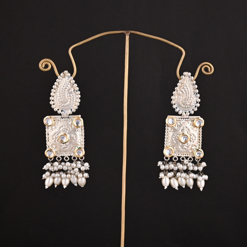 Image of Kundan, Pearl's  German Silver Ethnic Design Dangle Earring's