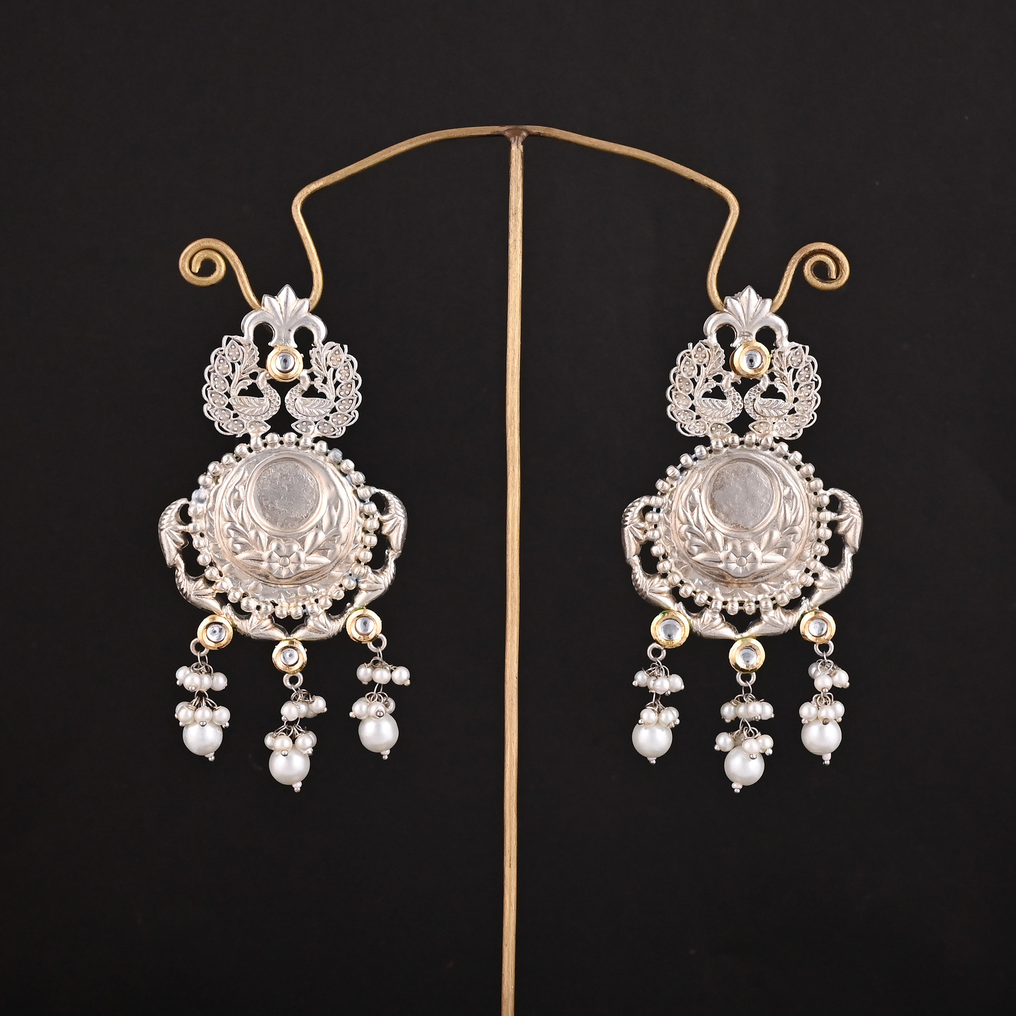 Kundan Pearls Stone German Silver Ethnic Design Dangle Earring