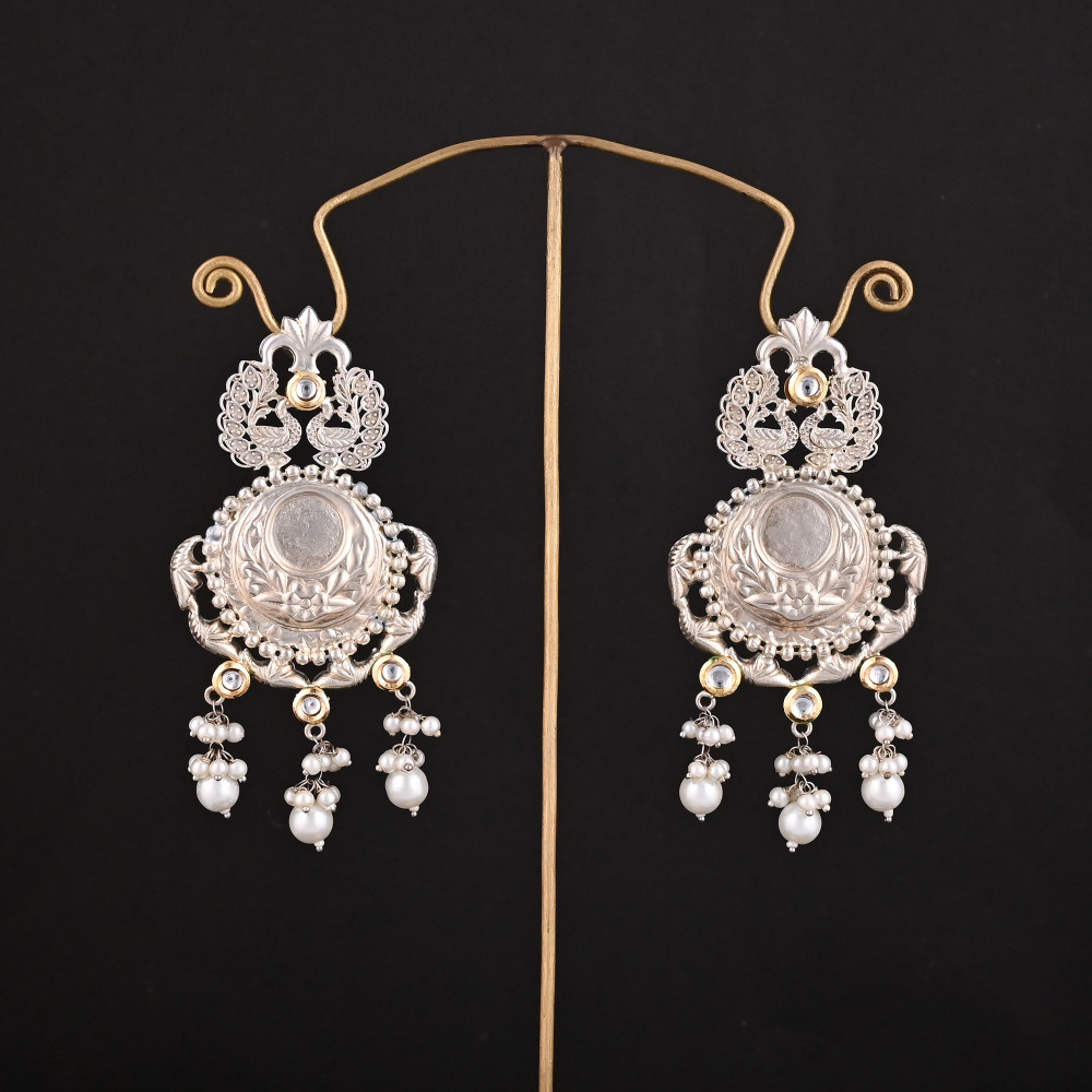 Image of Kundan, Pearl's Stone German Silver Ethnic Design Dangle Earring