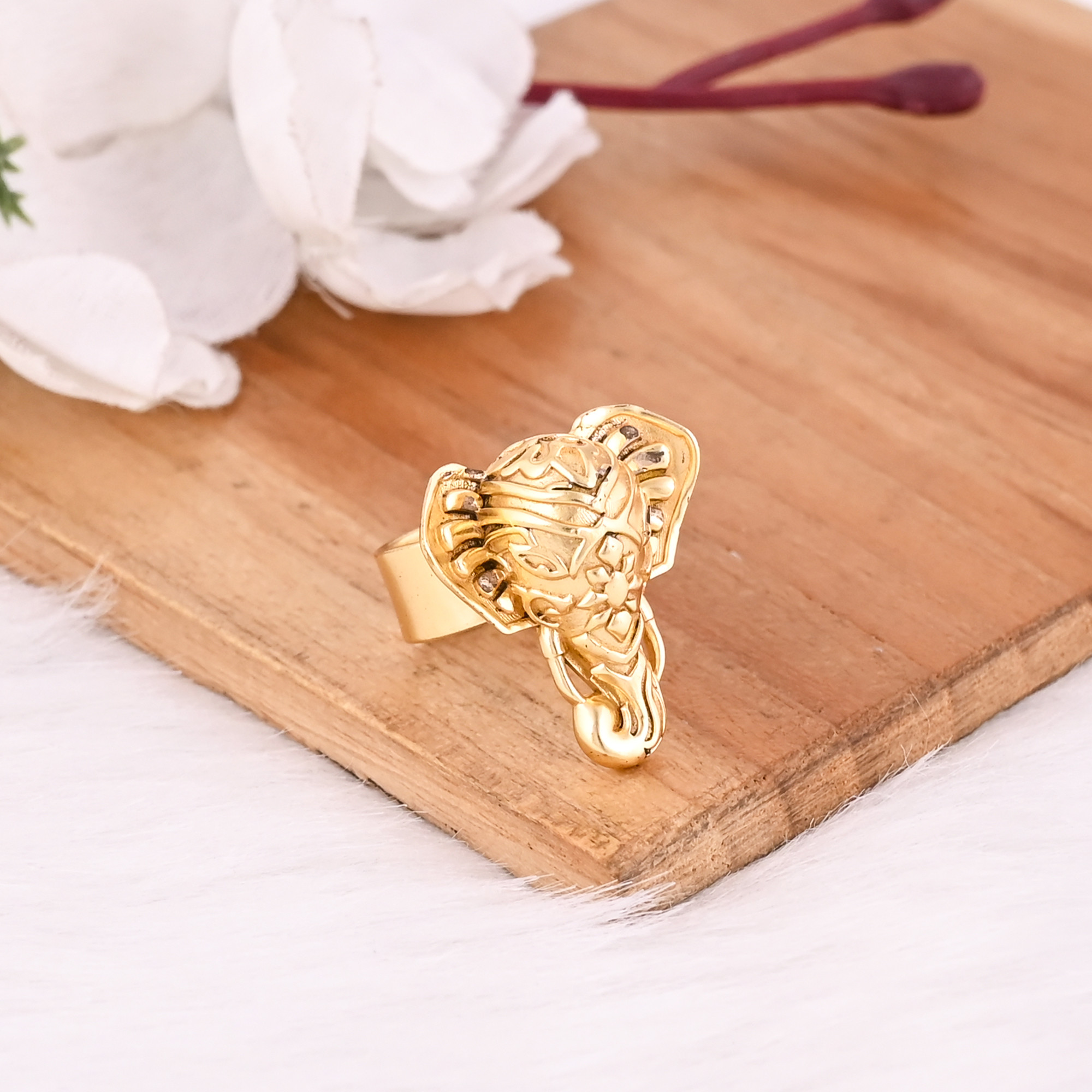 925 Sterling Silver Yellow Gold Plated Handmade Plain Designer Ganesha Ring Unique Gift For Her Festival Jewelry