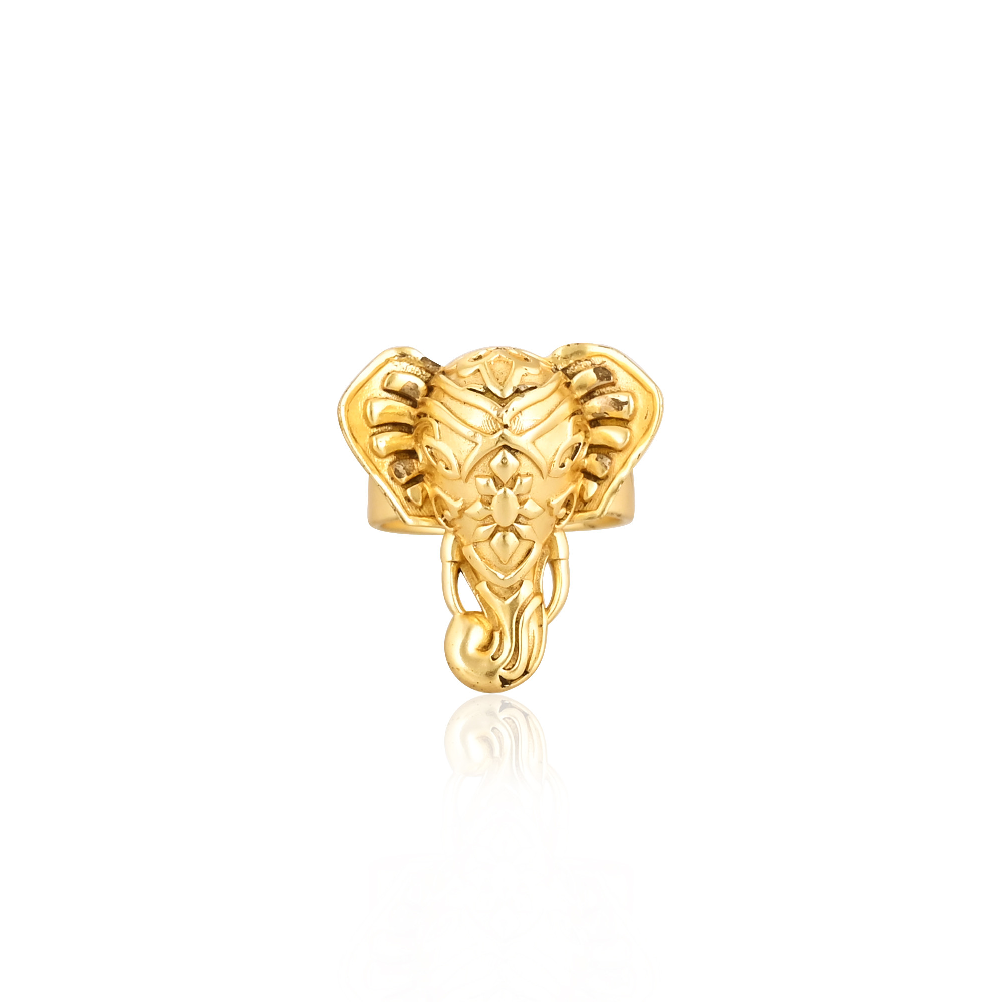 925 Sterling Silver Yellow Gold Plated Handmade Plain Designer Ganesha Ring Unique Gift For Her Festival Jewelry