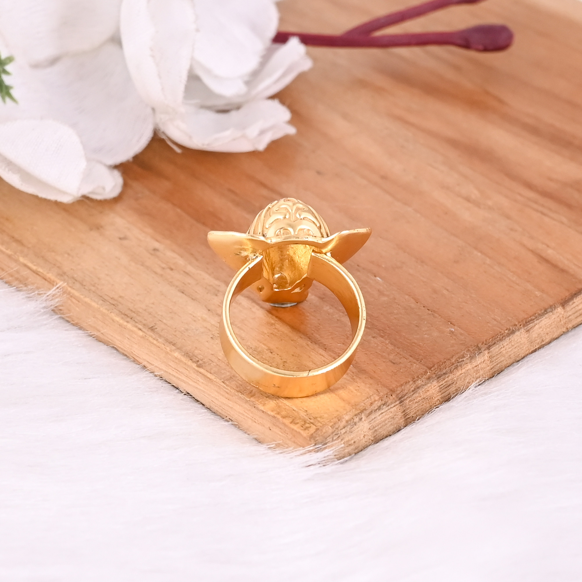925 Sterling Silver Yellow Gold Plated Handmade Plain Designer Ganesha Ring Unique Gift For Her Festival Jewelry