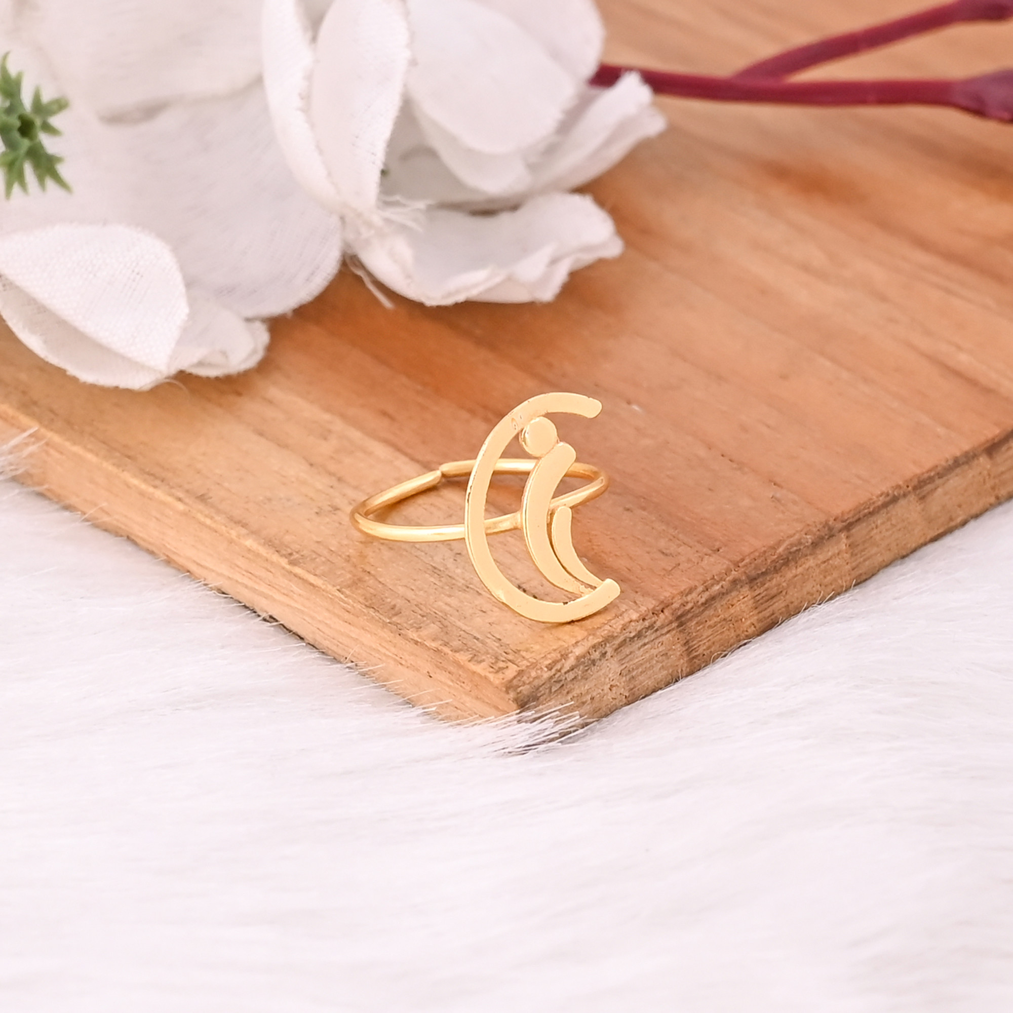 925 Sterling Silver Yellow Gold Plated Plain Designer Ring Unique Gift Adjustable Ring Handmade Jewelry