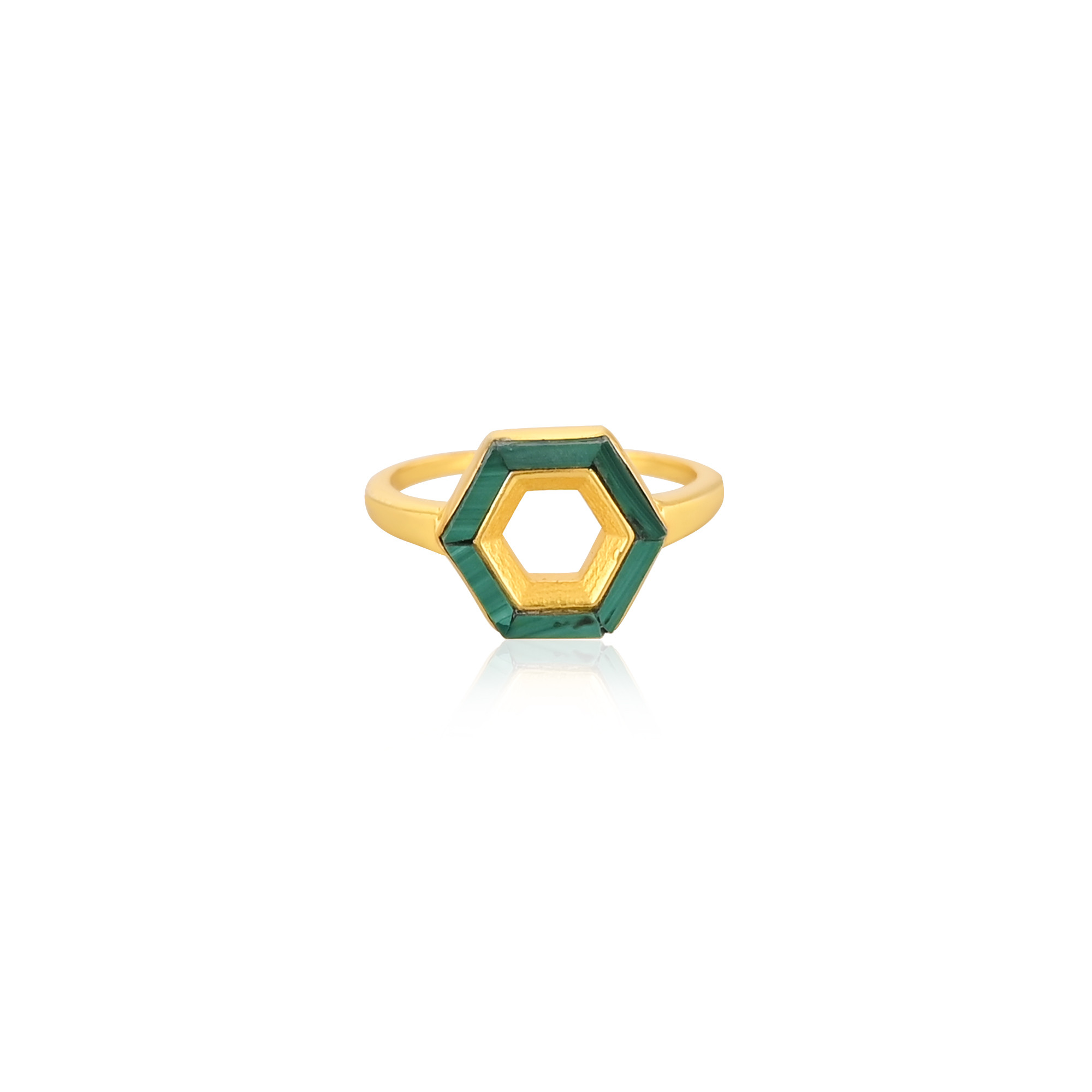 Malachite Gemstone Solid 925 Sterling Silver Yellow Gold Plated Designer Ring Unique Gift For Her