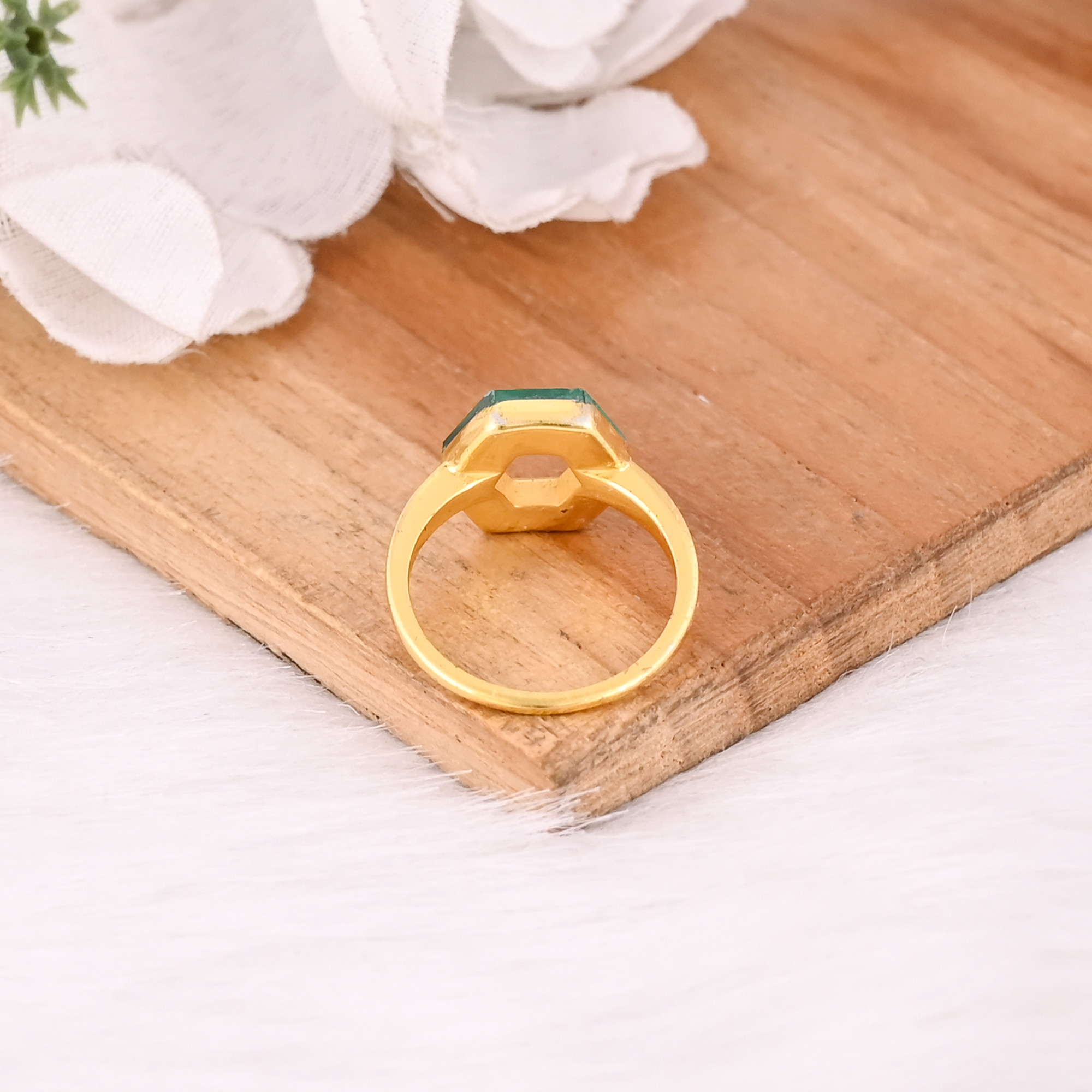 Malachite Gemstone Solid 925 Sterling Silver Yellow Gold Plated Designer Ring Unique Gift For Her