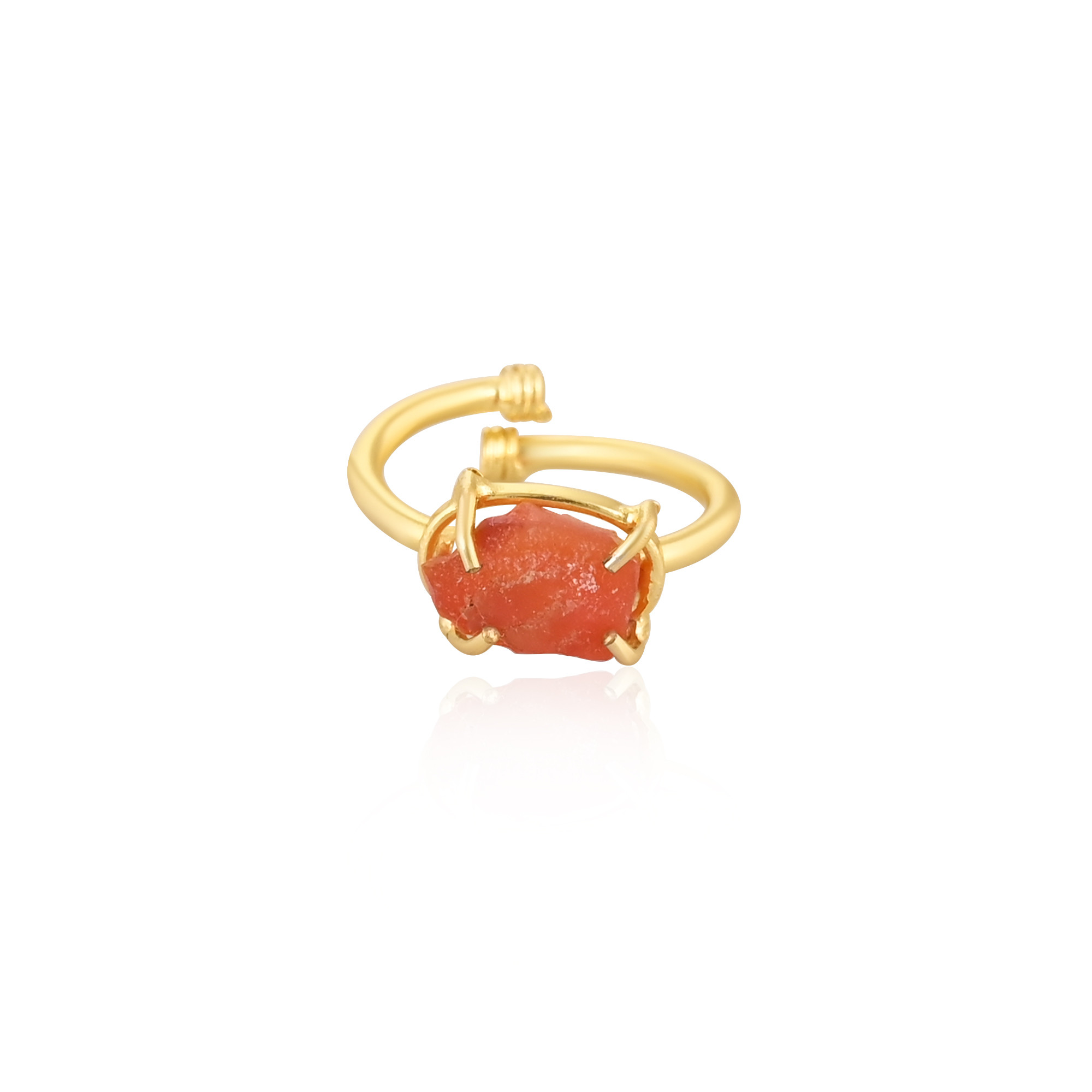Solid 925 Sterling Silver Yellow Gold Plated Natural Carnelian Rough Gemstone Adjustable Handmade Designer Ring