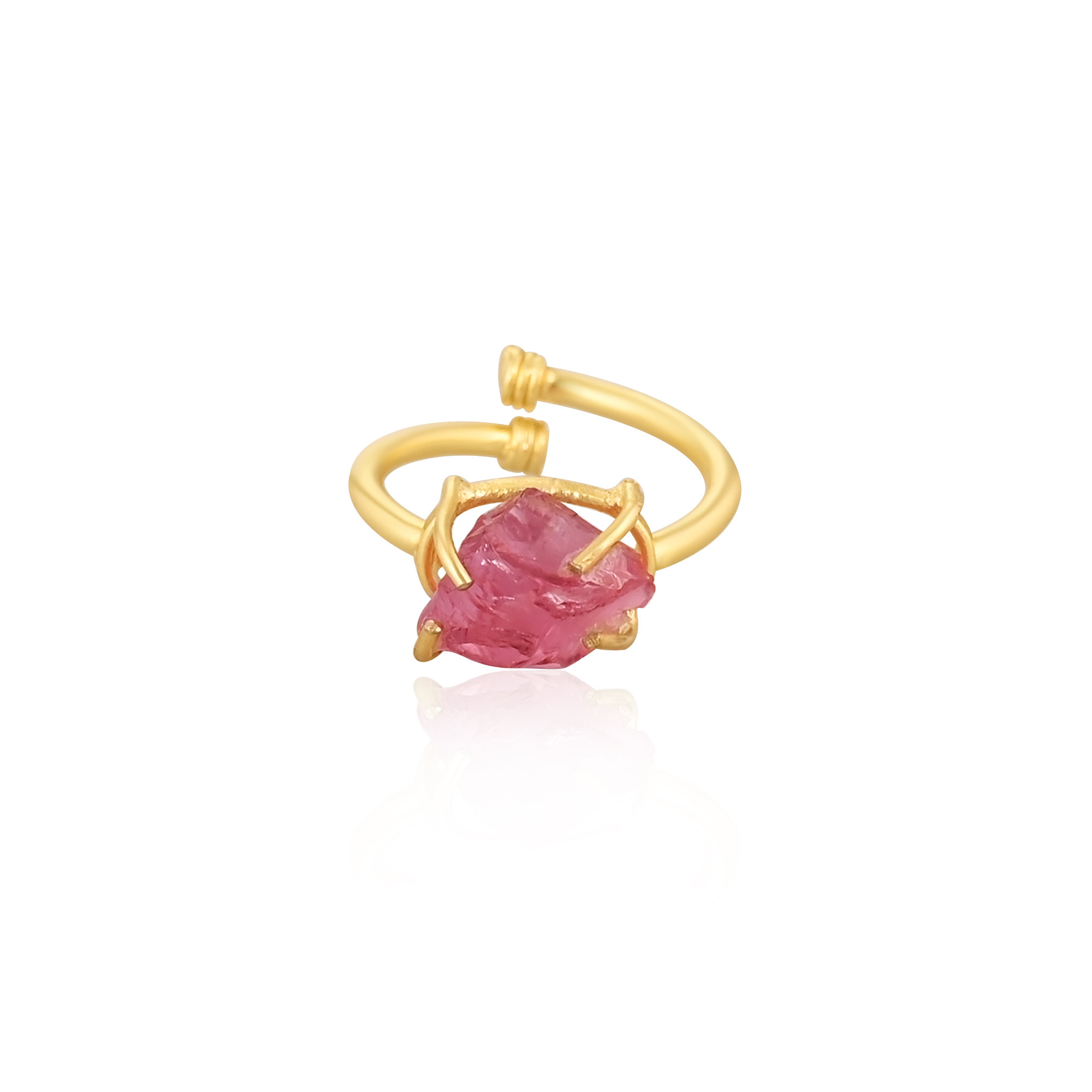 Pink Hydro Gemstone Solid 925 Sterling Silver Yellow Gold Plated Handmade Prong Setting Adjustable Ring