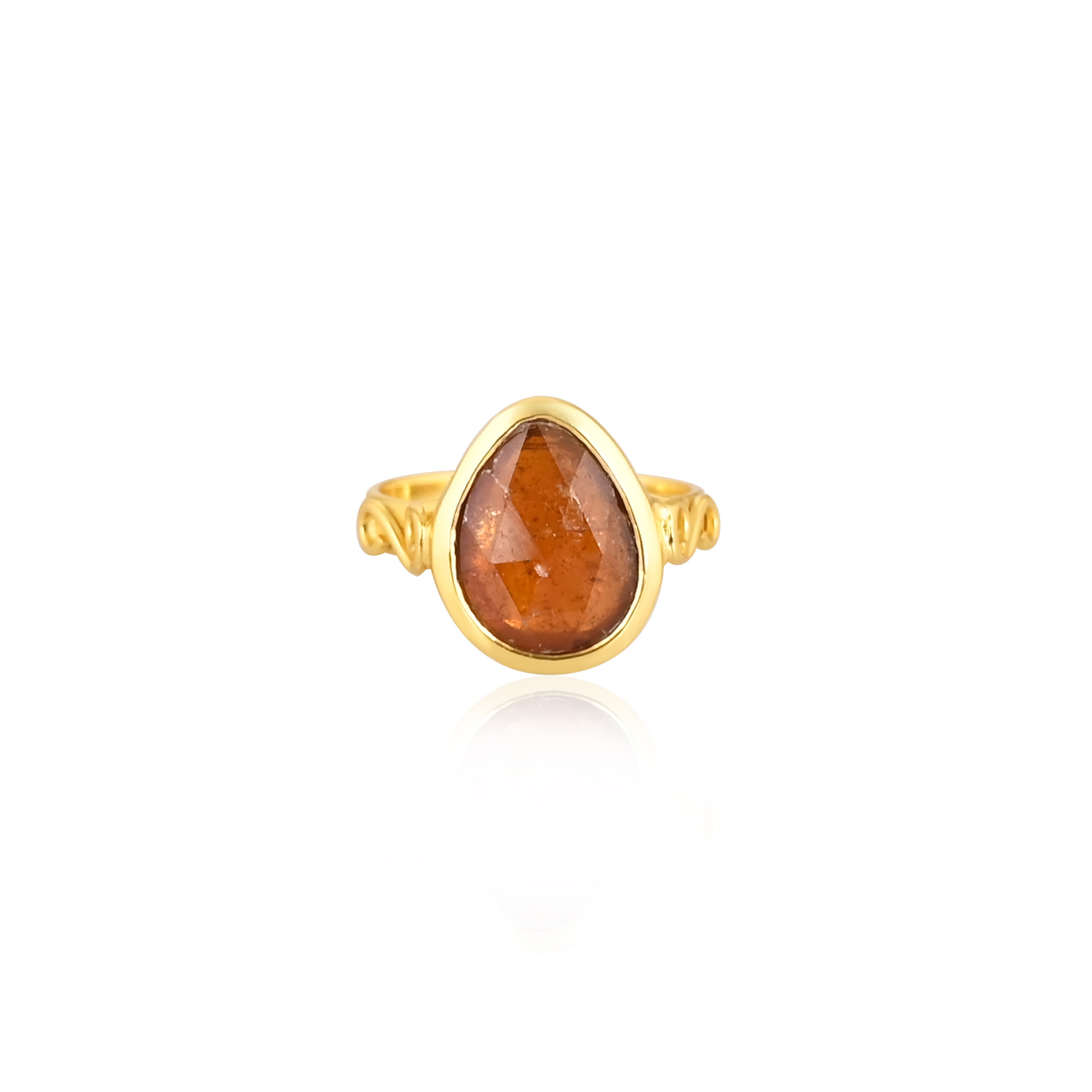 Solid 925 Sterling Silver Yellow Gold Plated Orange Kyanite Gemstone Handmade Adjustable Stackable Bohemian Ring