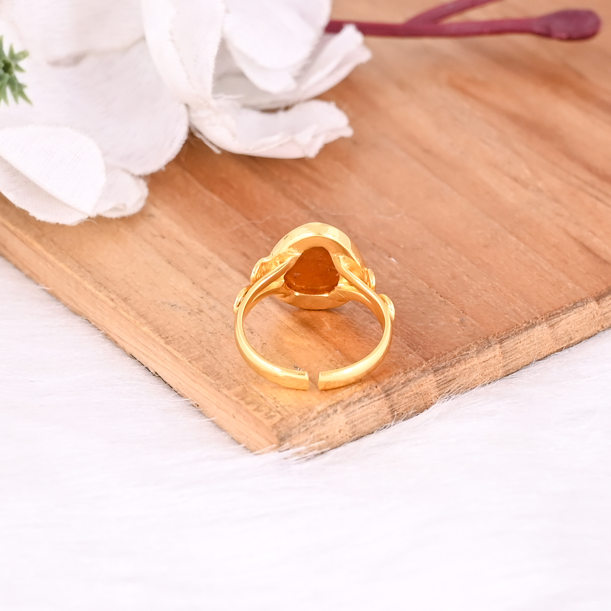 Solid 925 Sterling Silver Yellow Gold Plated Orange Kyanite Gemstone Handmade Adjustable Stackable Bohemian Ring