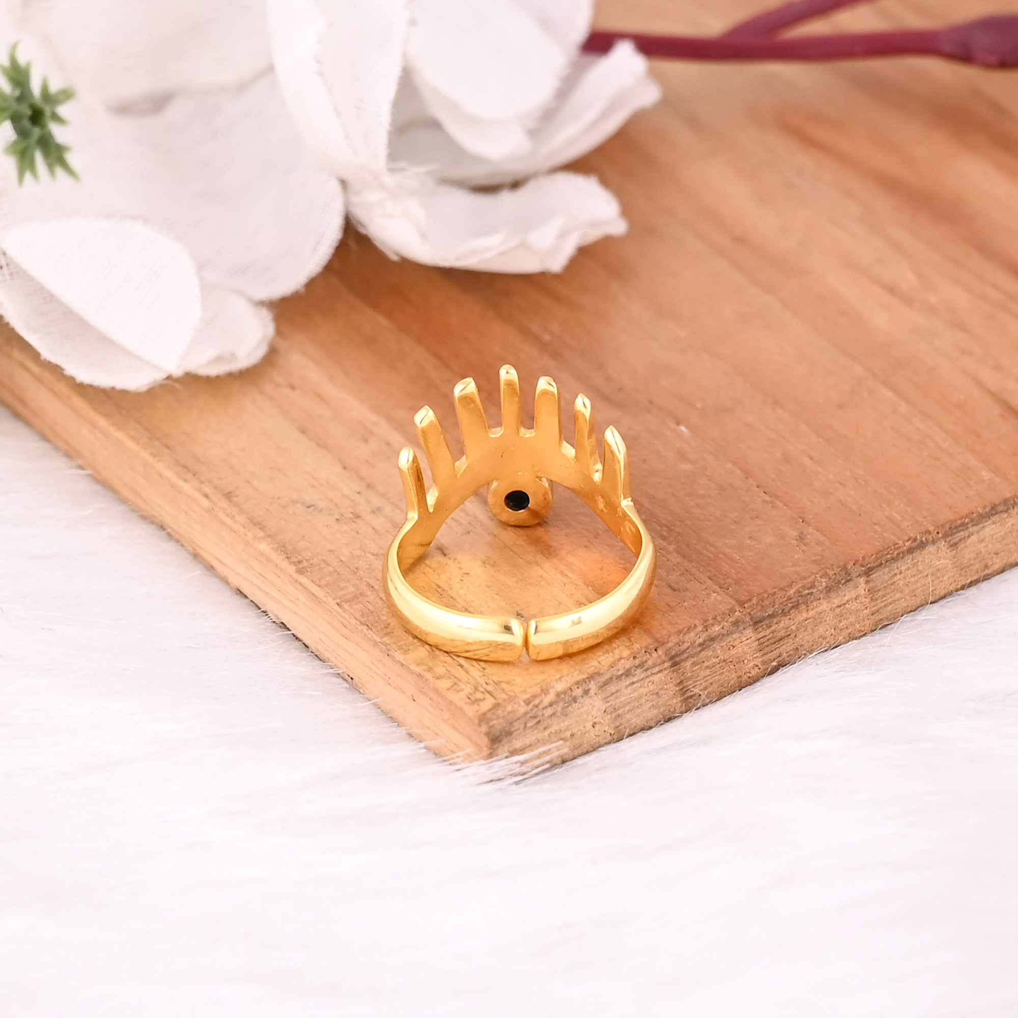 Solid 925 Sterling Silver Lapis Lazuli Gemstone Yellow Gold Plated Crown Designer Unique Gift Womens Ring Adjustable Jewelry