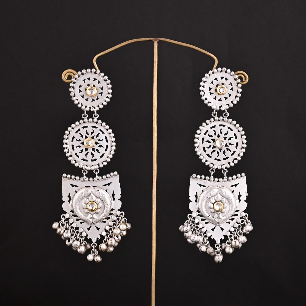 Image of Kundan German Silver Ethnic Ghungroo Design Long Dangler Earring's