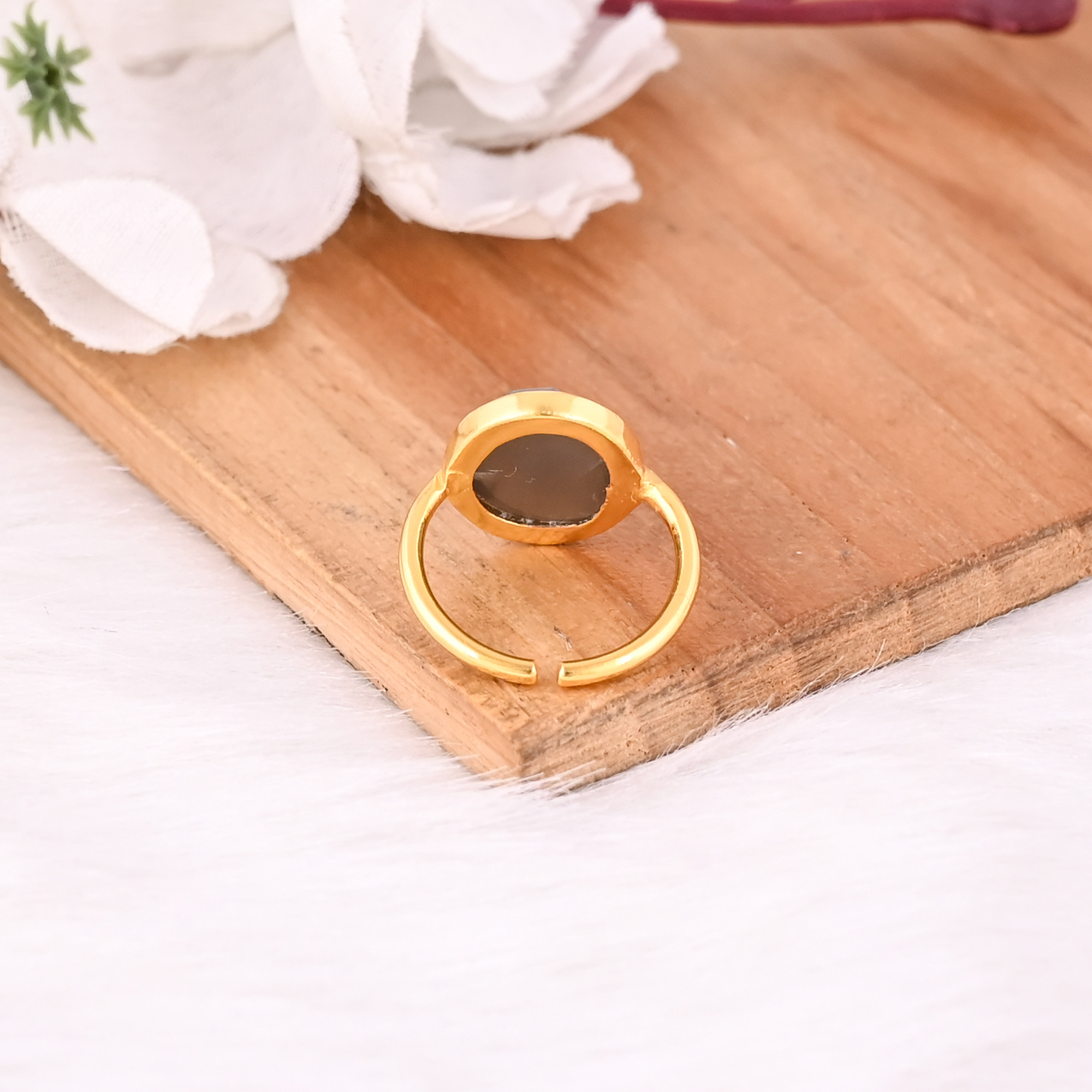 Grey Moonstone Gemstone Solid 925 Sterling Silver Yellow Gold Plated Handmade Adjustable Ring Wholesale Ring