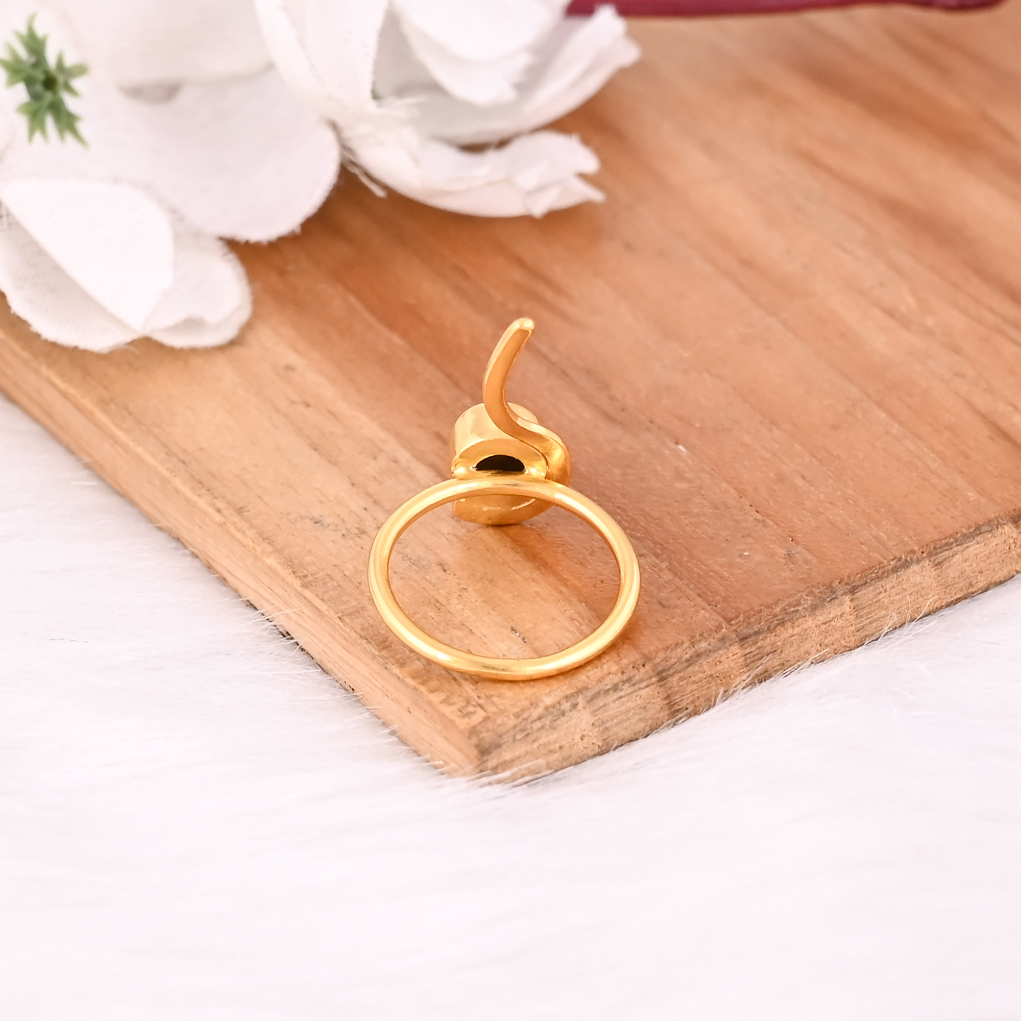 Solid 925 Sterling Silver Tiger Eye Gemstone Yellow Gold Plated Handmade Stacking Band Minimalist Womens Ring