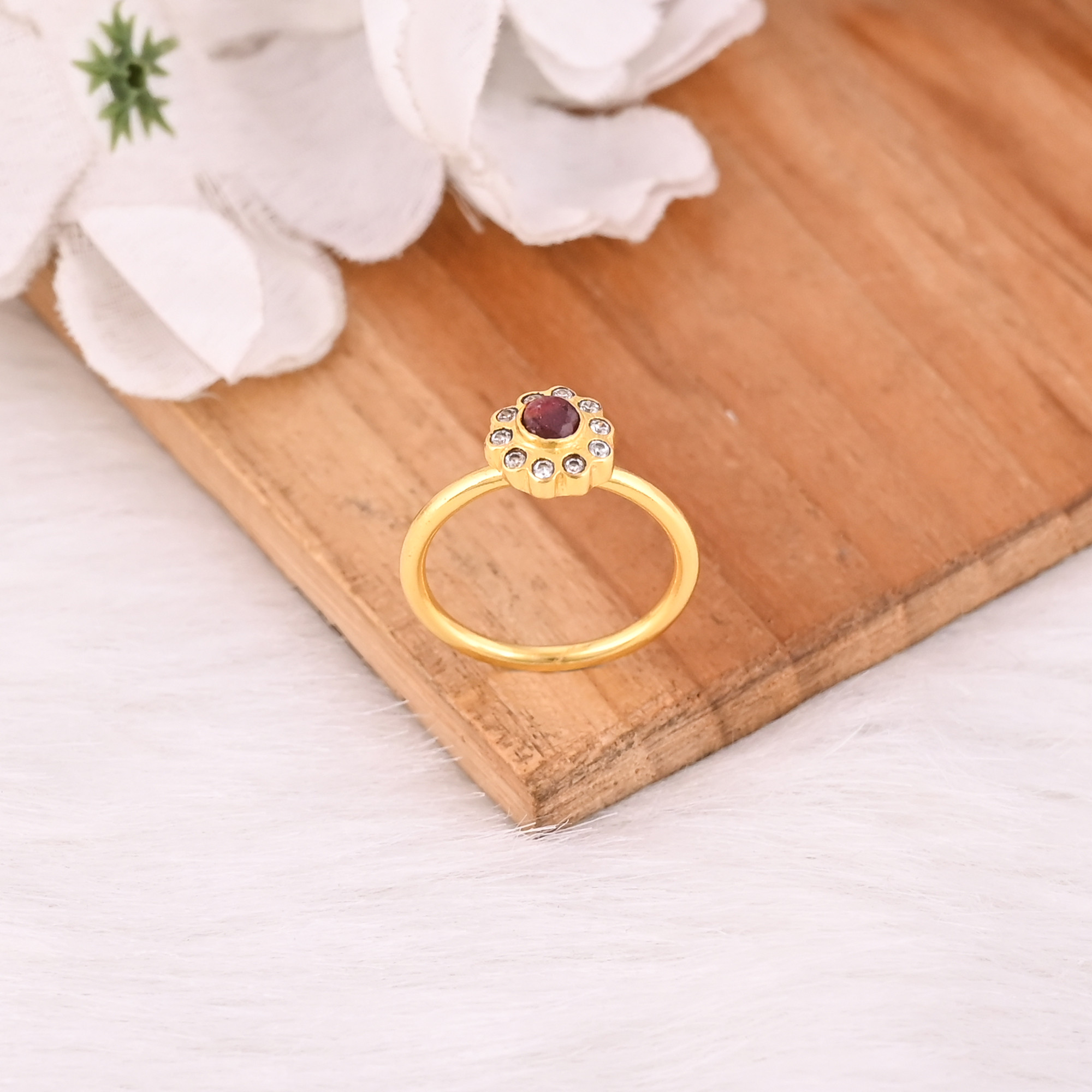 Natural Ruby Gemstone Solid 925 Sterling Silver Yellow Gold Plated Gorgeous Gift Women Ring
