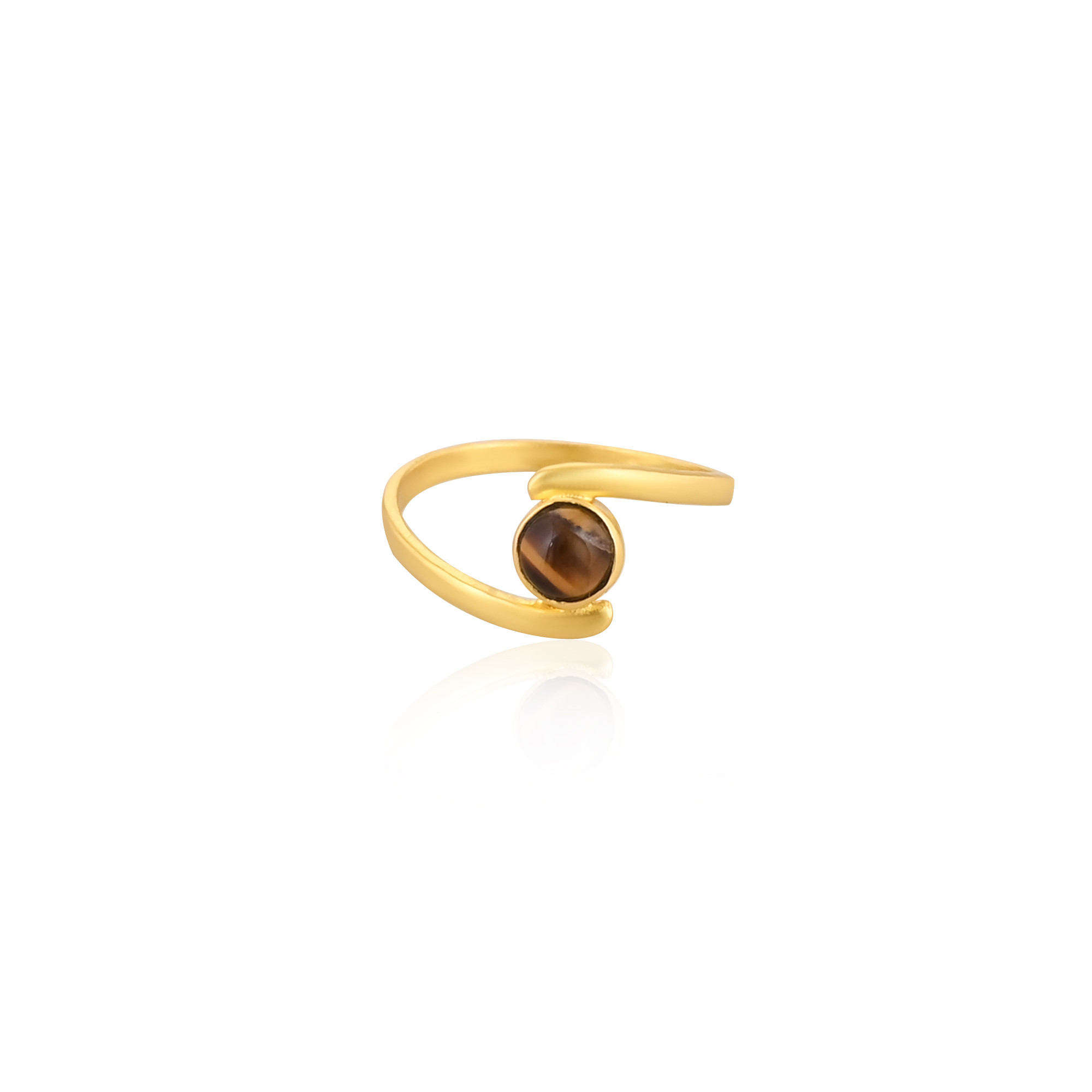 Tiger Eye Gemstone Solid 925 Sterling Silver Yellow Gold Plated Stackable Ring Handmade Designer Jewelry