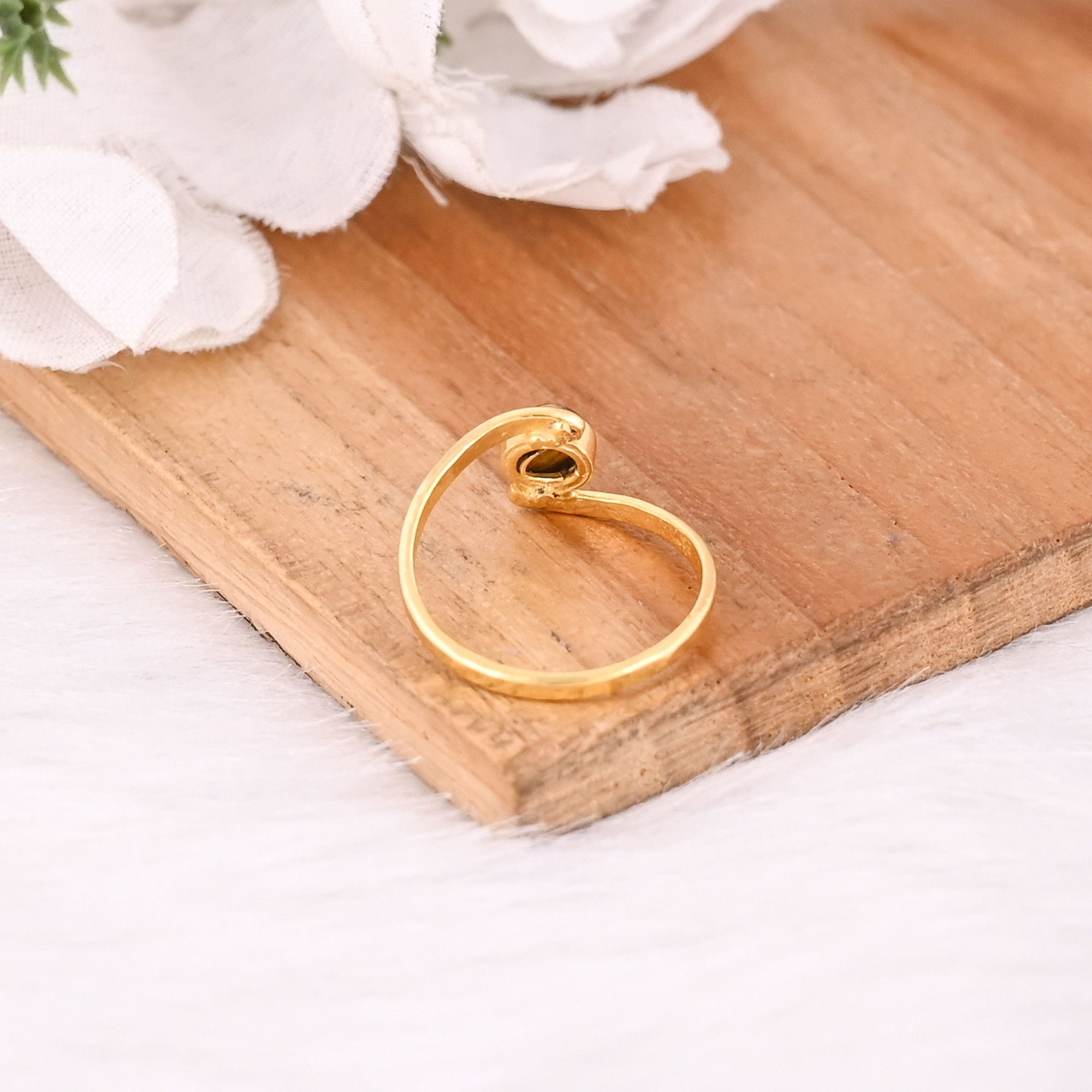 Tiger Eye Gemstone Solid 925 Sterling Silver Yellow Gold Plated Stackable Ring Handmade Designer Jewelry