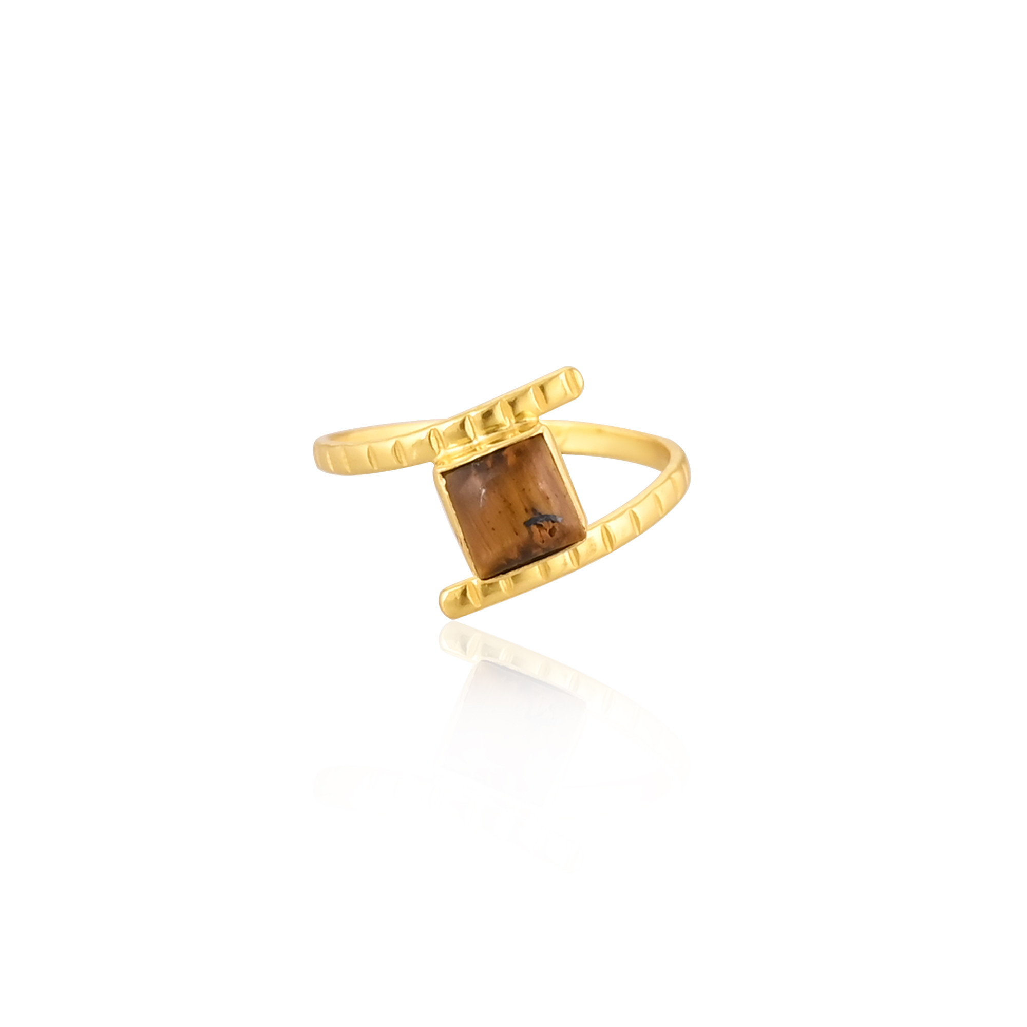 Solid 925 Sterling Silver Tiger Eye Gemstone Yellow Gold Plated Birthday Anniversary Gift Womens Ring Jewelry