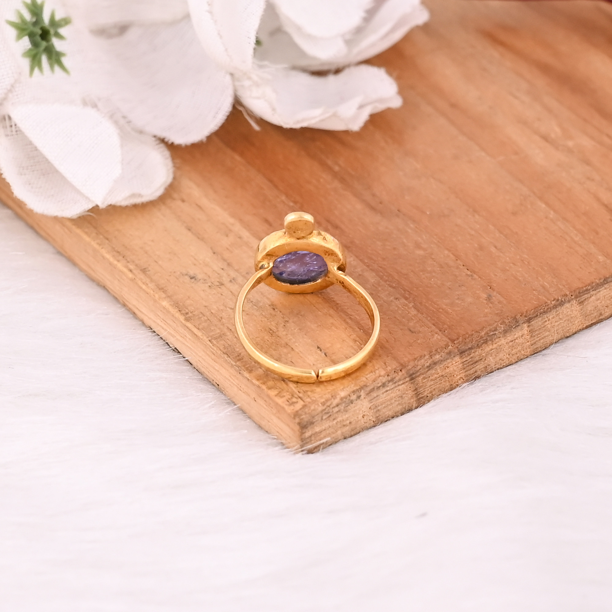 Natural Tanzanite Gemstone Solid 925 Sterling Silver Yellow Gold Plated Handmade Adjustable Ring