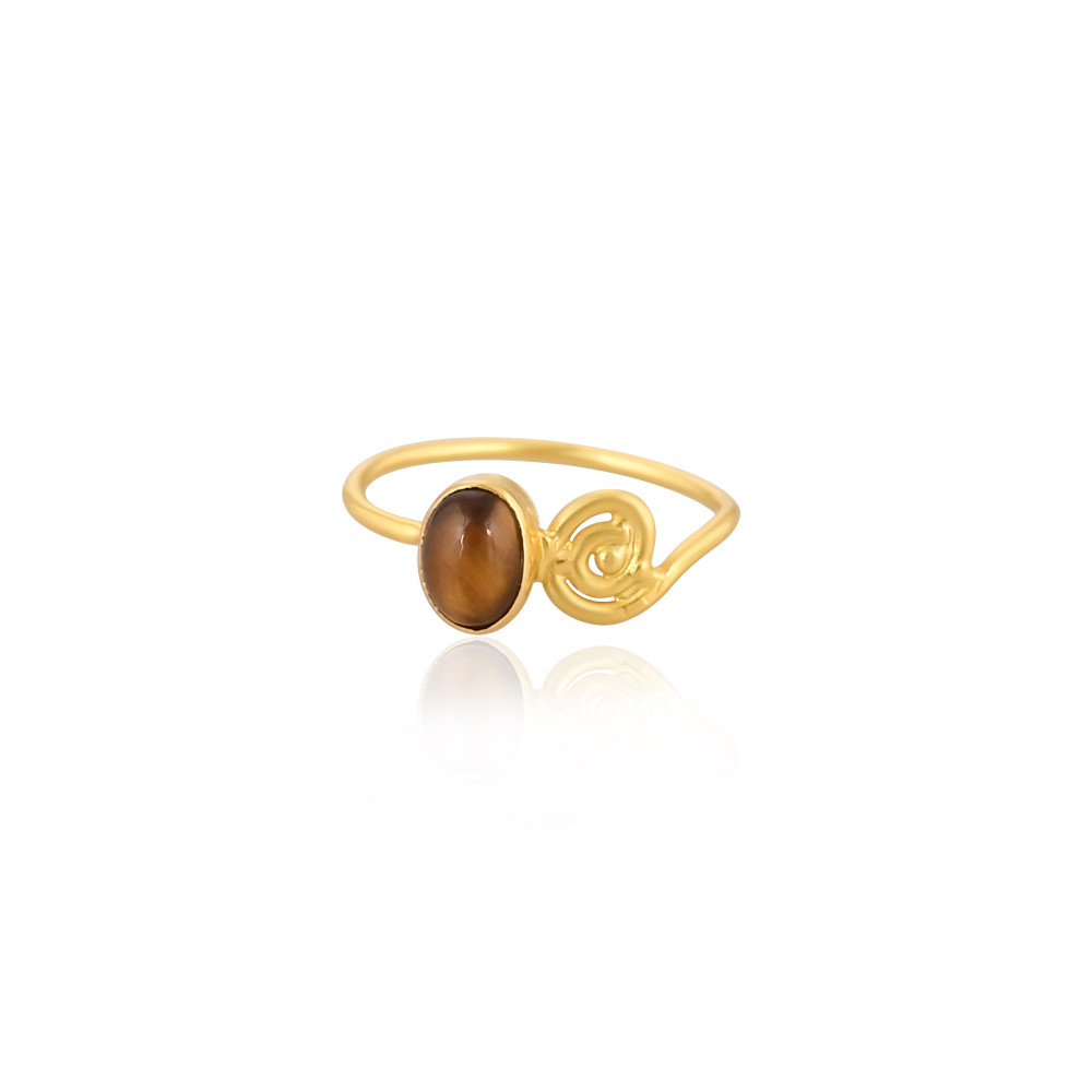 Image of Solid 925 Sterling Silver Tiger Eye Gemstone Yellow Gold Plated Stackable Anniversary Gift Handmade Jewelry