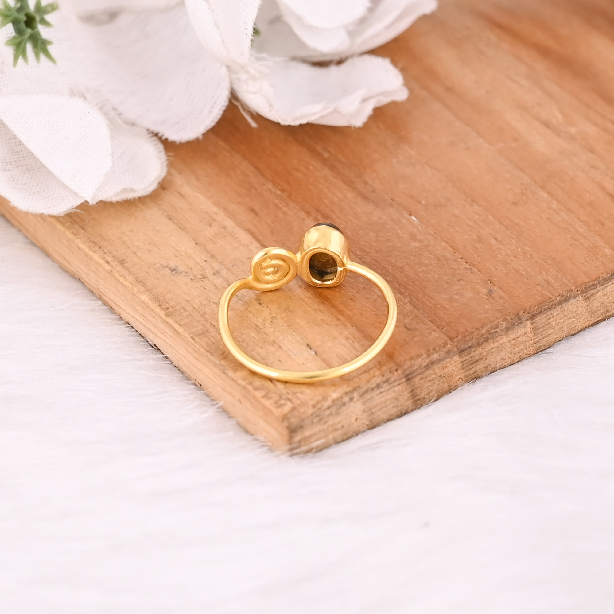 Solid 925 Sterling Silver Tiger Eye Gemstone Yellow Gold Plated Stackable Anniversary Gift Handmade Jewelry