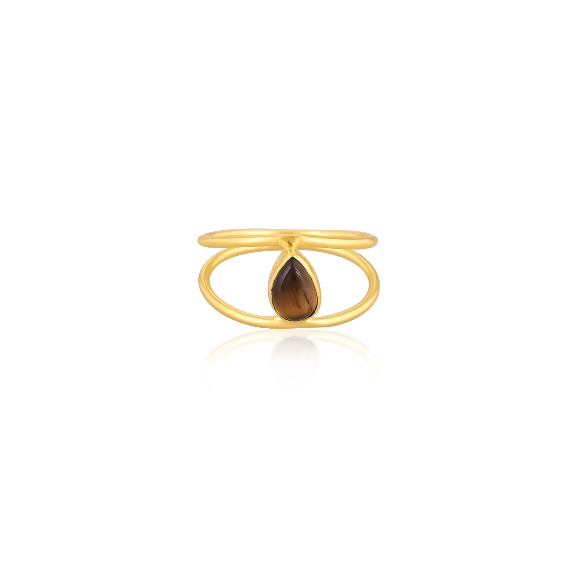 Tiger Eye Gemstone Solid 925 Sterling Silver Yellow Gold Plated Handmade Designer Stackable Ring