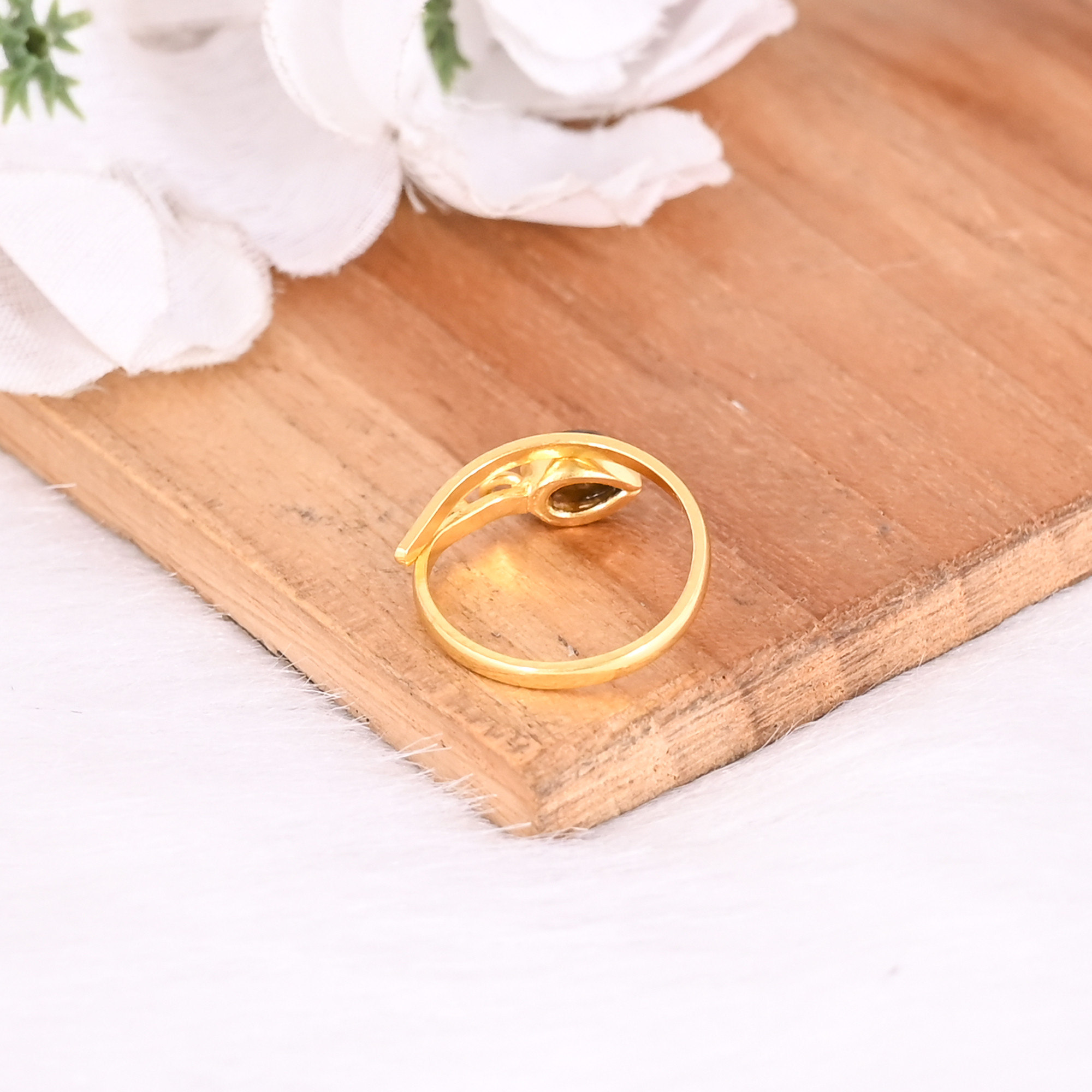 Solid 925 Sterling Silver Tiger Eye Gemstone Yellow Gold Plated Stacking Band Minimalist Womens Adjustable Ring
