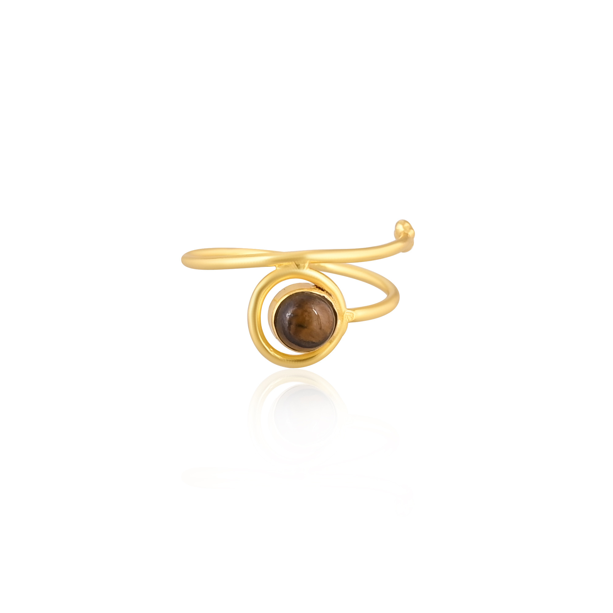 Tiger Eye Round Gemstone Solid 925 Sterling Silver Yellow Gold Plated Handmade Stackable Ring Bohemian Jewelry