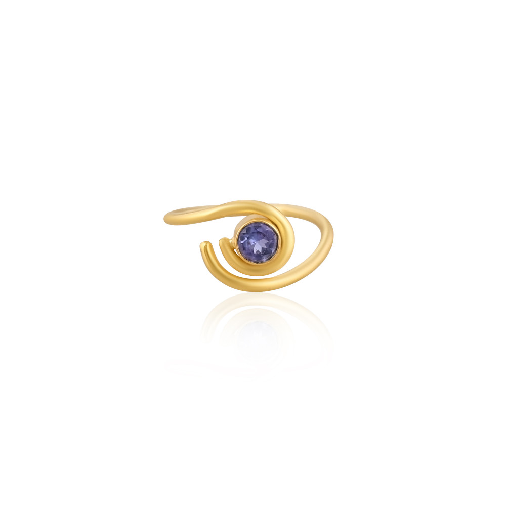 Image of Tanzanite Hydro Gemstone Solid 925 Sterling Silver Yellow Gold Plated Adjustable Women Ring Minimalist Jewelry