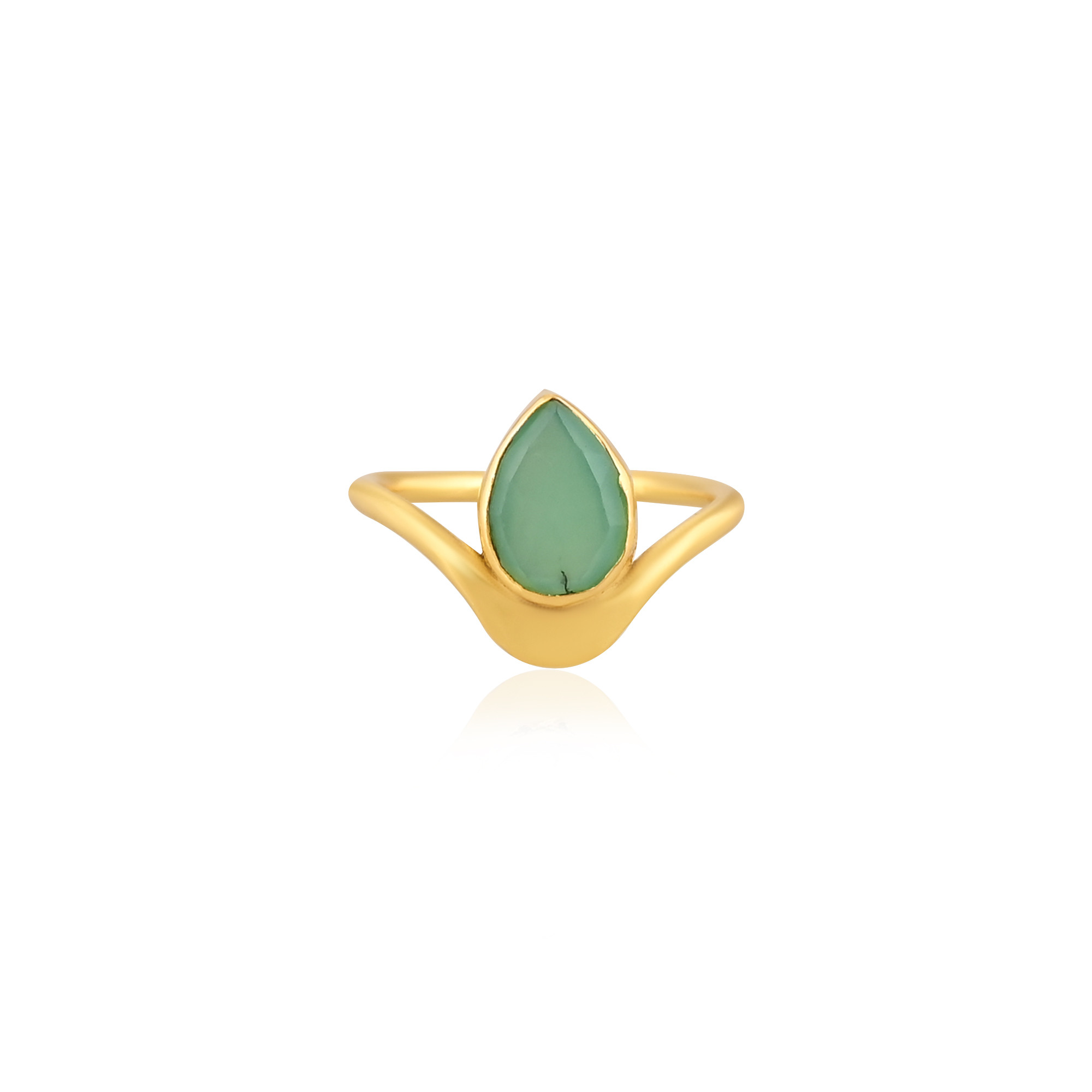 Green Chalcedony Gemstone Solid 925 Sterling Silver Yellow Gold Plated Statement Gift Womens Ring Jewelry