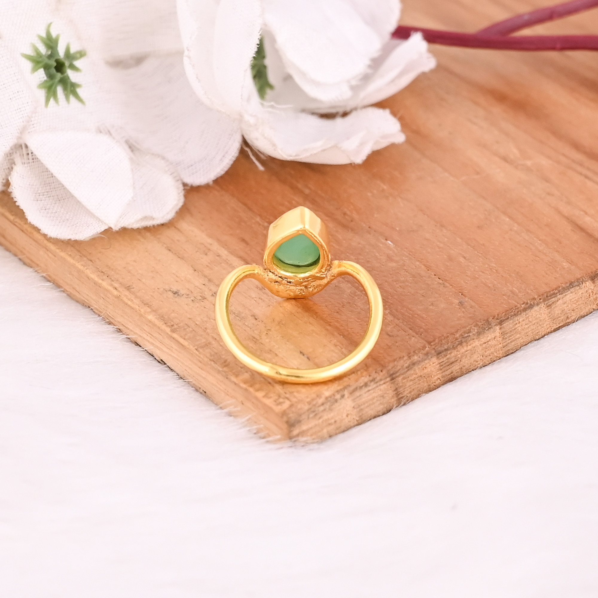 Green Chalcedony Gemstone Solid 925 Sterling Silver Yellow Gold Plated Statement Gift Womens Ring Jewelry
