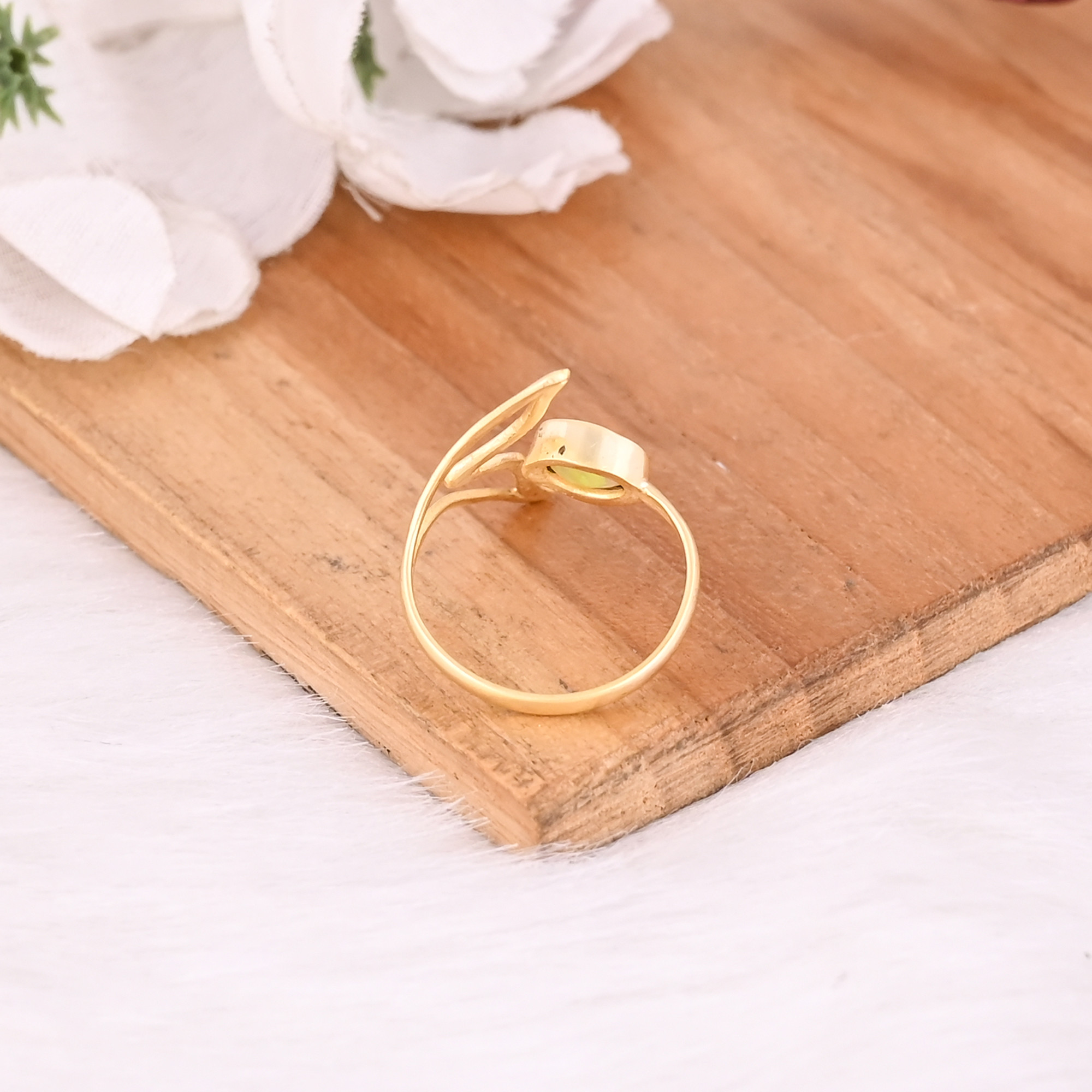 Ethiopian Opal Gemstone Solid 925 Sterling Silver Yellow Gold Plated Stackable Adjustable Ring Handmade Designer Jewelry