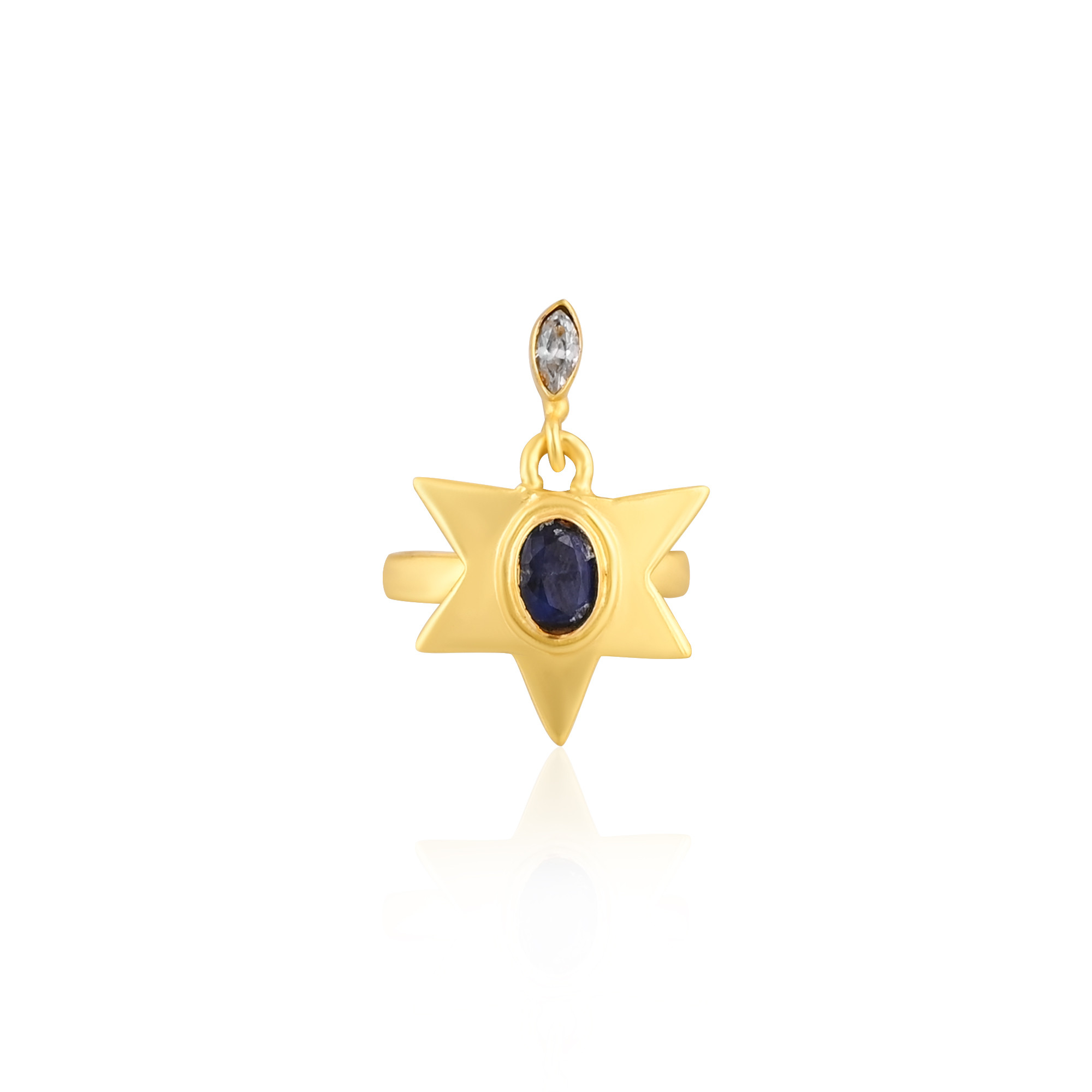 Solid 925 Sterling Silver Blue Kyanite Gemstone Yellow Gold Plated Star Designer Womens Ring Jewelry Bridesmaid Gifts