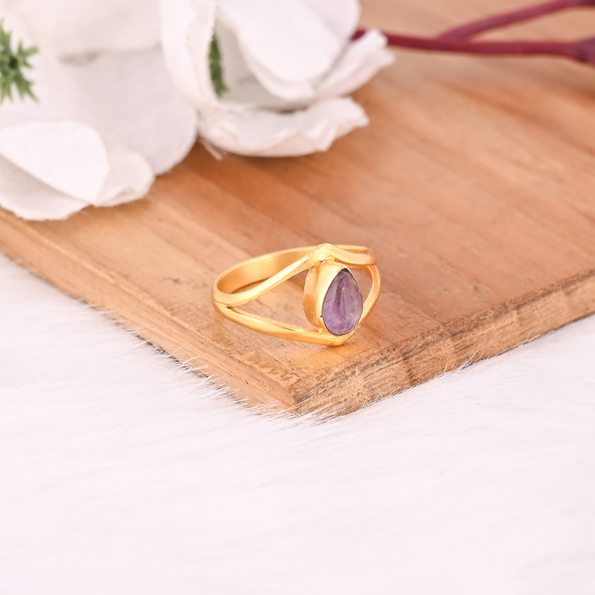 Fluorite Gemstone Solid 925 Sterling Silver Yellow Gold Plated Women Designer Ring Unique Gift For Her