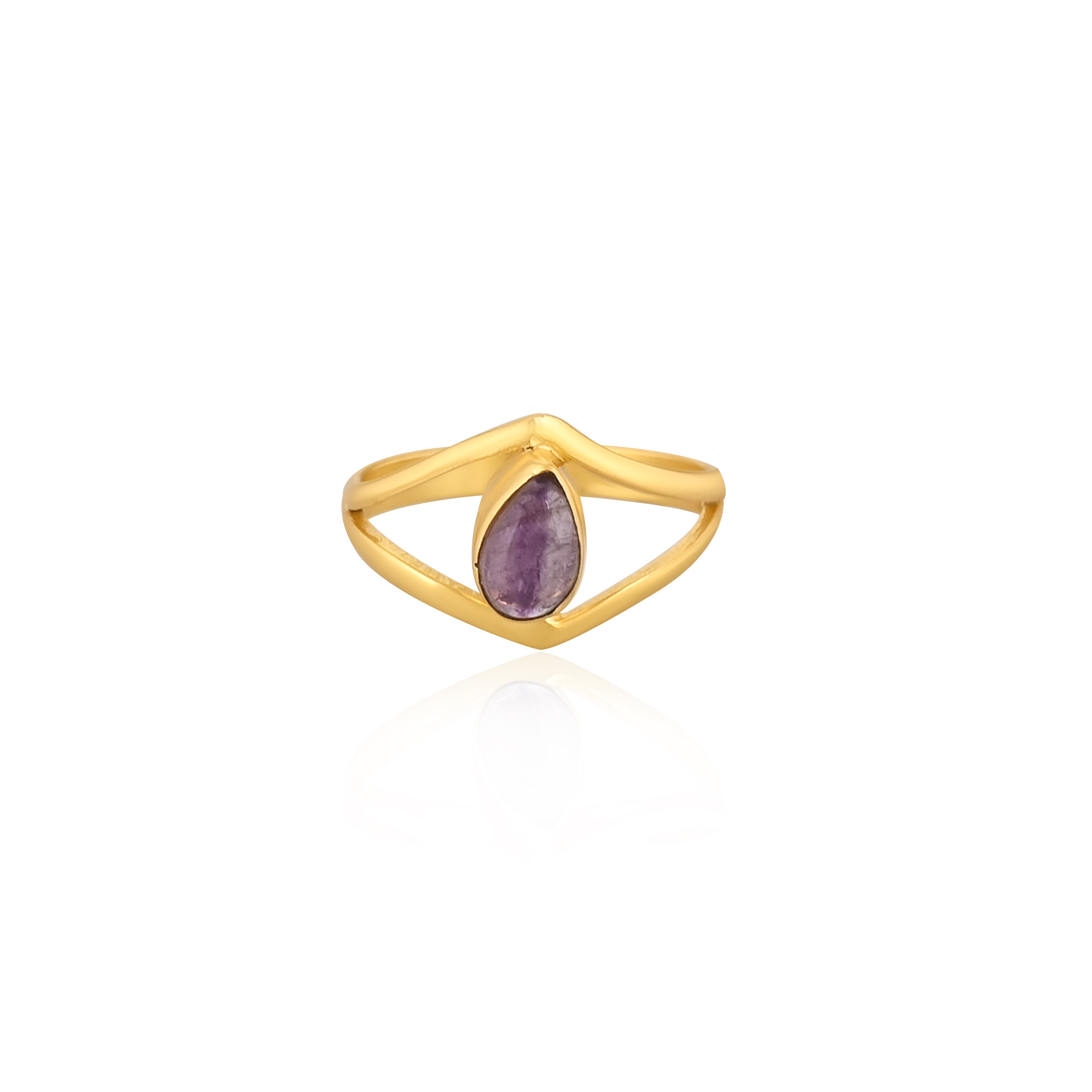 Fluorite Gemstone Solid 925 Sterling Silver Yellow Gold Plated Women Designer Ring Unique Gift For Her