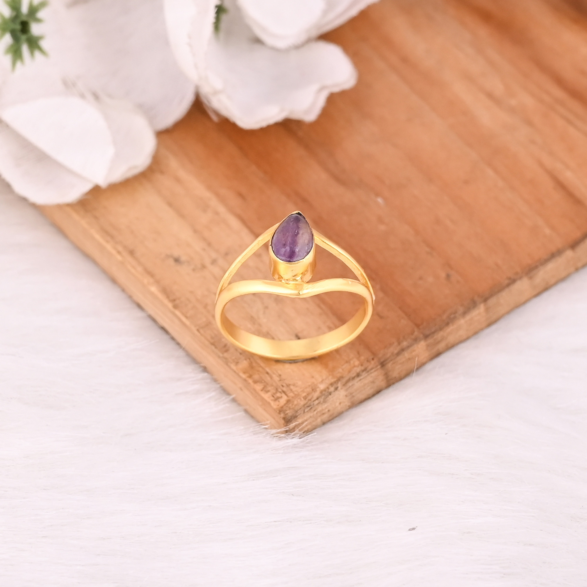 Fluorite Gemstone Solid 925 Sterling Silver Yellow Gold Plated Women Designer Ring Unique Gift For Her