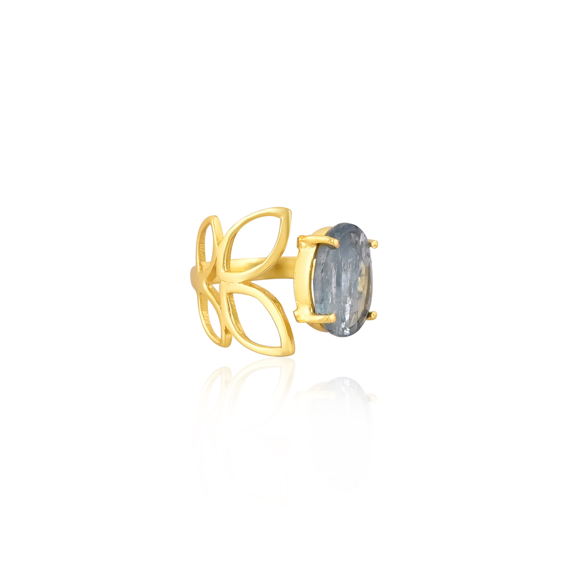 Solid 925 Sterling Silver Aqua Kyanite Gemstone Yellow Gold Plated Designer Unique Gift Wholesale Ring