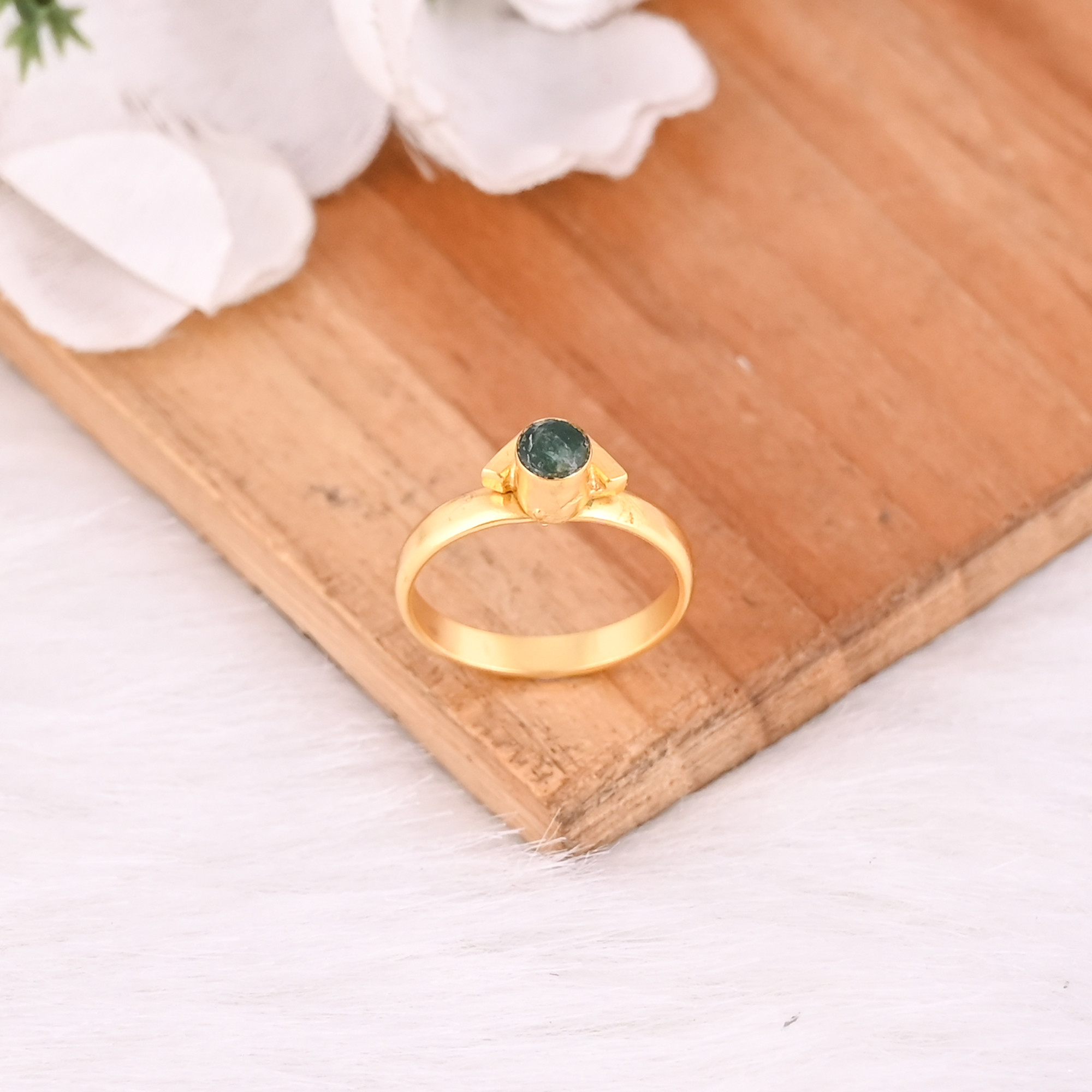 Solid 925 Sterling Silver Yellow Gold Plated Natural Emerald Gemstone Handmade Wedding Engagement Gift