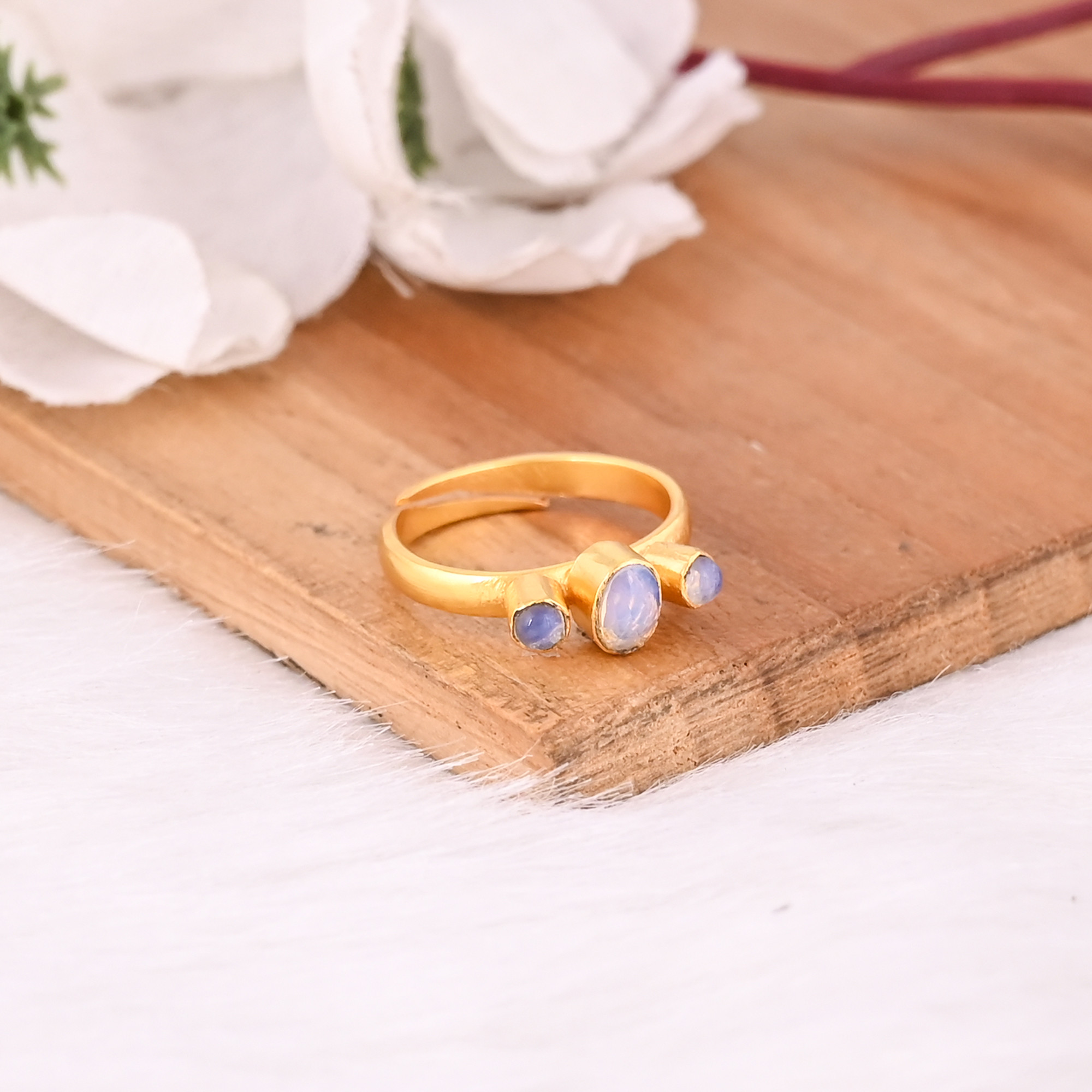 Opalite Hydro Gemstone Solid 925 Sterling Silver Yellow Gold Plated Women Adjustable Ring Unique Gift For Her