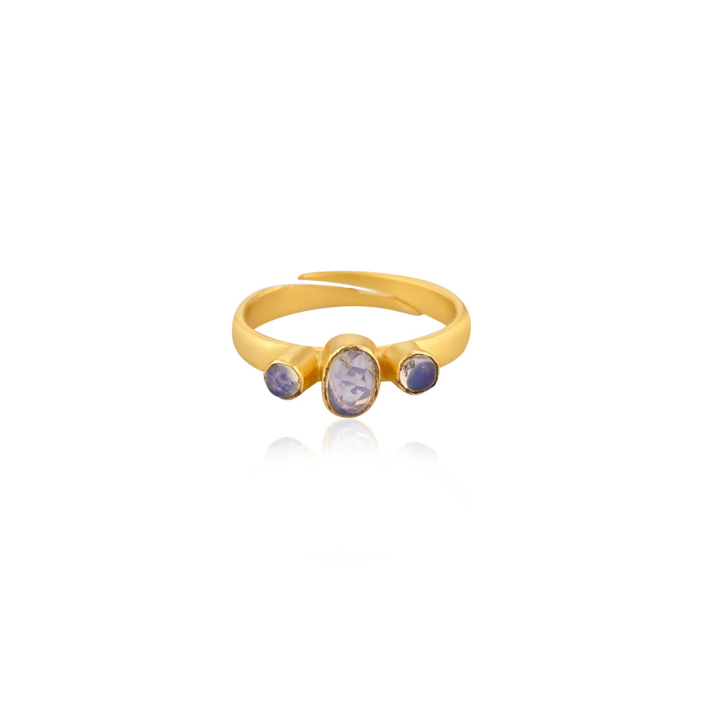 Image of Opalite Hydro Gemstone Solid 925 Sterling Silver Yellow Gold Plated Women Adjustable Ring Unique Gift For Her