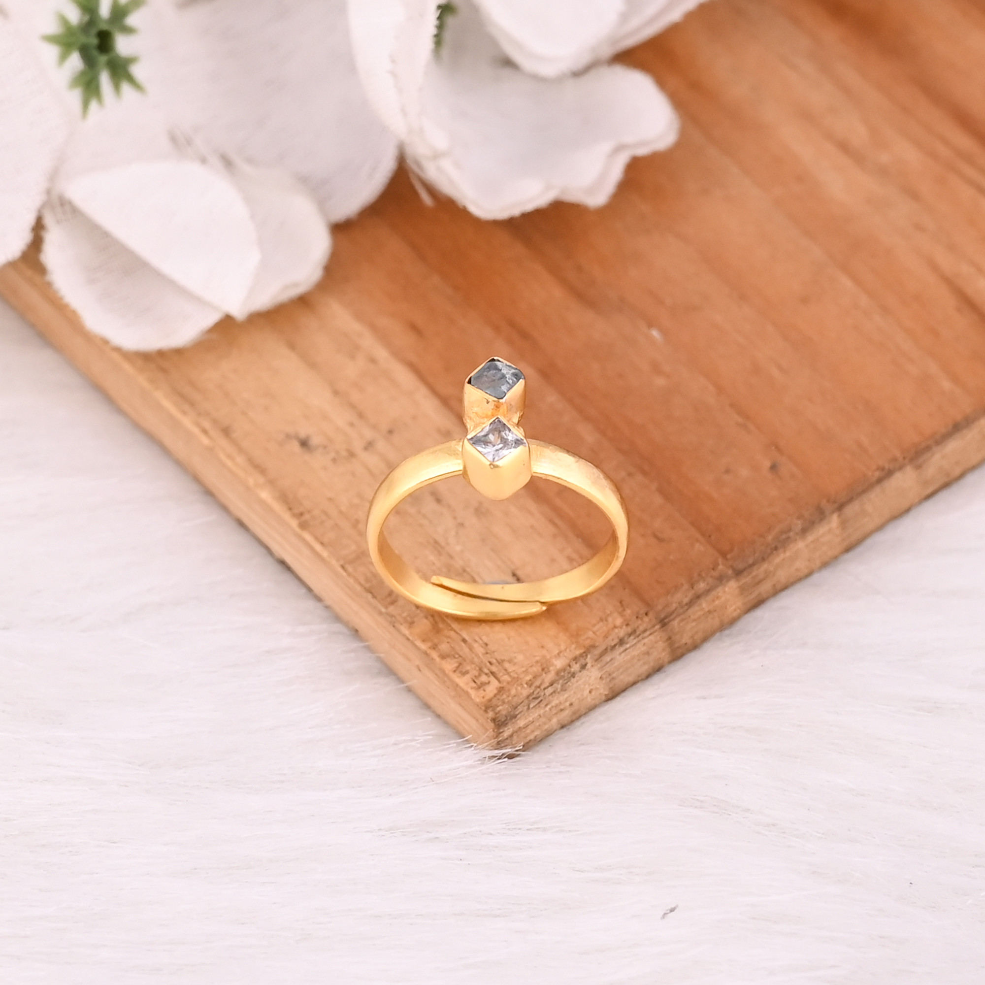 Apatite CZ Gemstone Solid 925 Sterling Silver Yellow Gold Plated Designer Ring Gift For Her Handmade Jewelry Adjustable Rings
