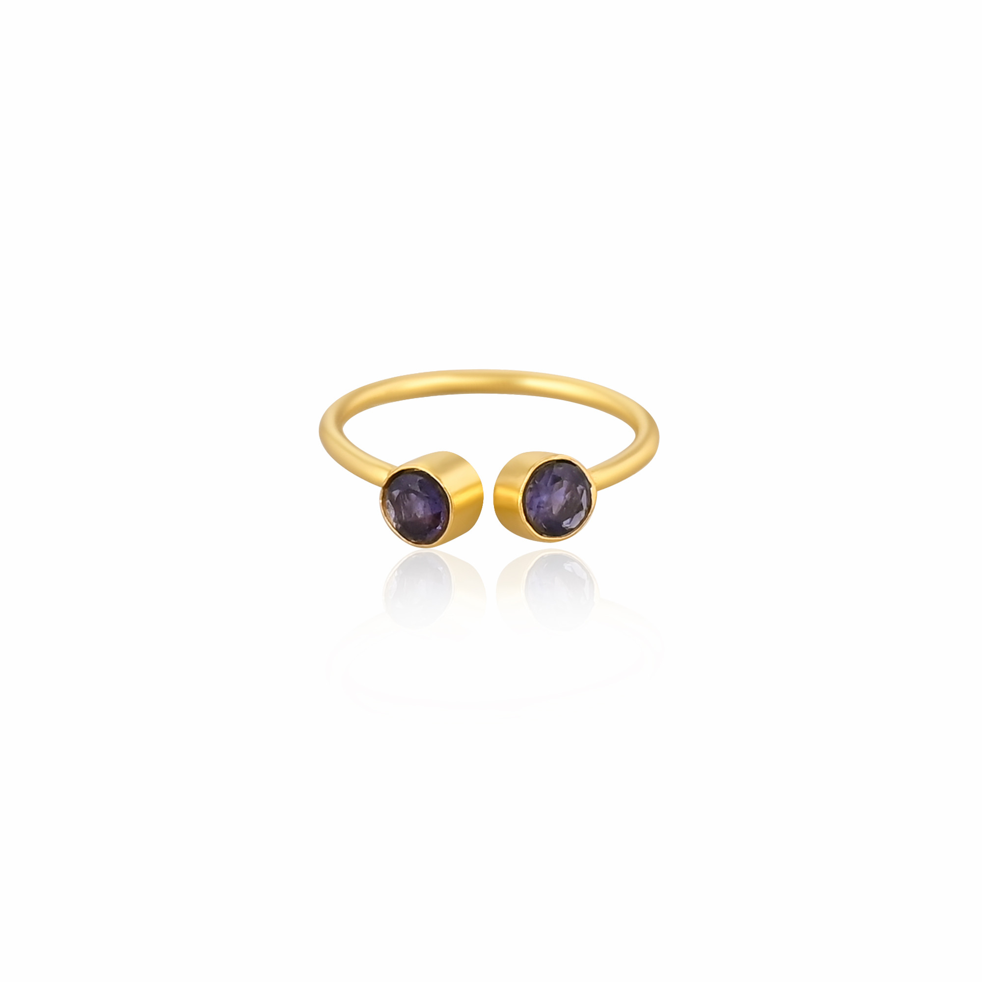 Solid 925 Sterling Silver Yellow Gold Plated Natural Iolite Gemstone Adjustable Handmade Designer Gift